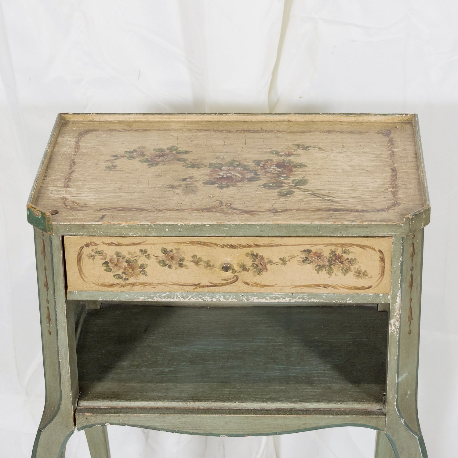 Rare Pair of 1930s French Painted Nightstands by Maison Gouffé, Louis XV & Louis XVI Styles
