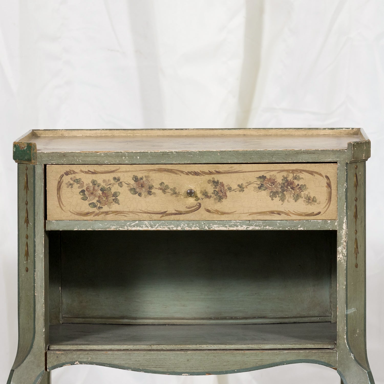 Rare Pair of 1930s French Painted Nightstands by Maison Gouffé, Louis XV & Louis XVI Styles