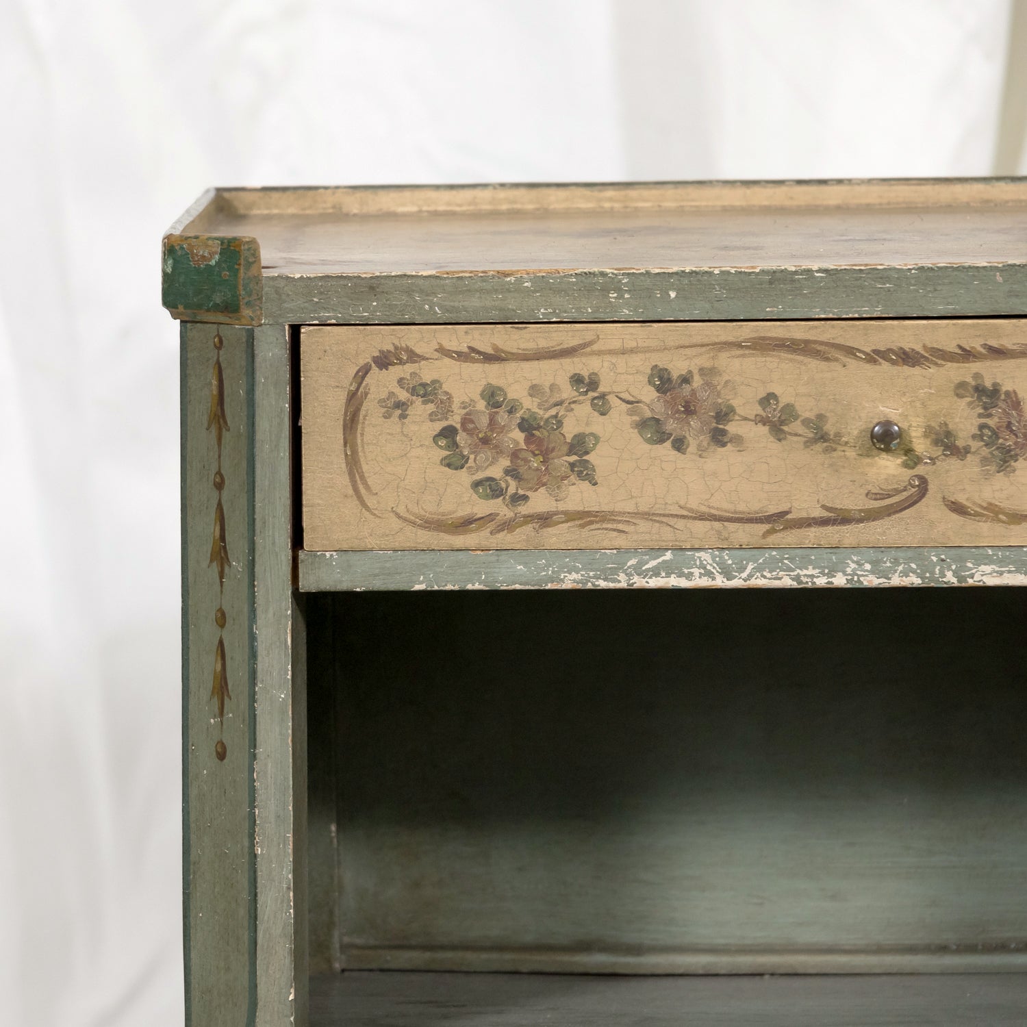 Rare Pair of 1930s French Painted Nightstands by Maison Gouffé, Louis XV & Louis XVI Styles