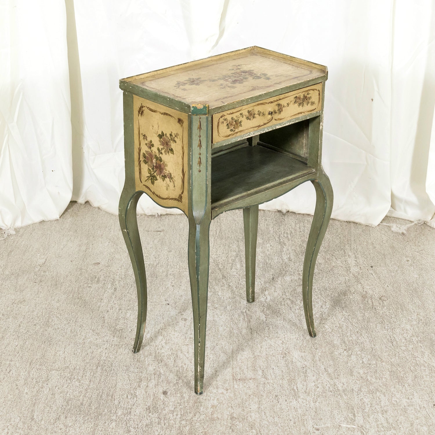 Rare Pair of 1930s French Painted Nightstands by Maison Gouffé, Louis XV & Louis XVI Styles