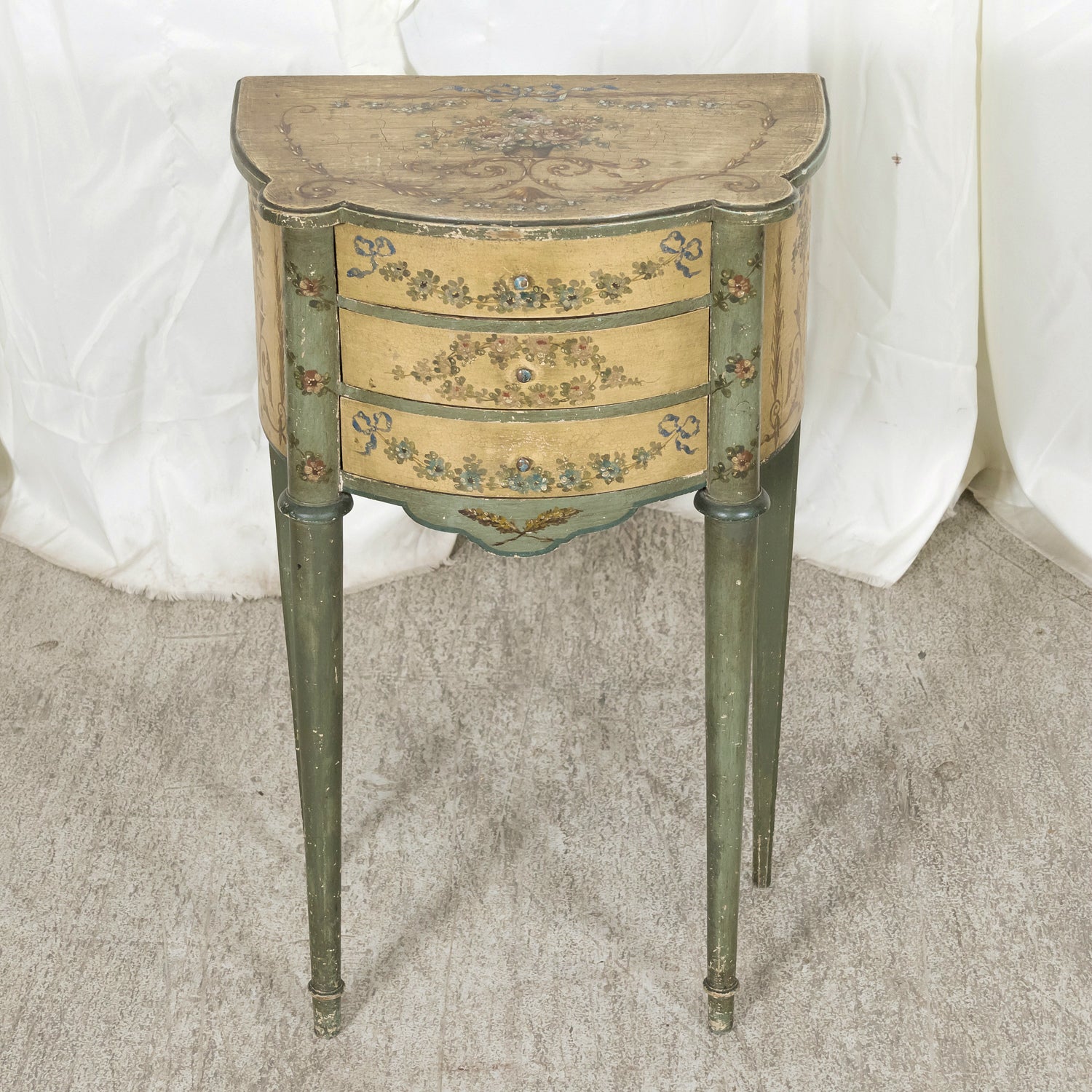 Rare Pair of 1930s French Painted Nightstands by Maison Gouffé, Louis XV & Louis XVI Styles
