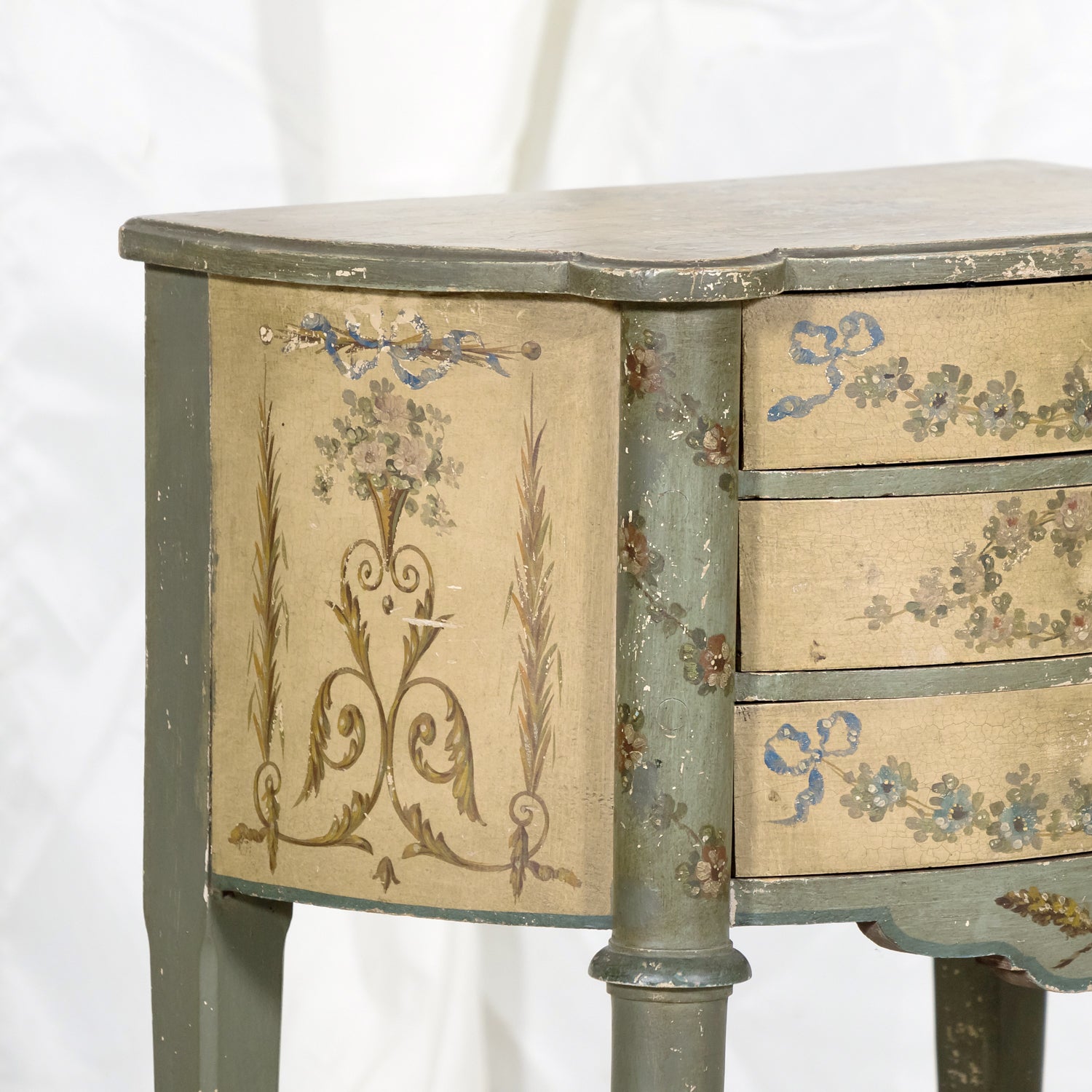 Rare Pair of 1930s French Painted Nightstands by Maison Gouffé, Louis XV & Louis XVI Styles