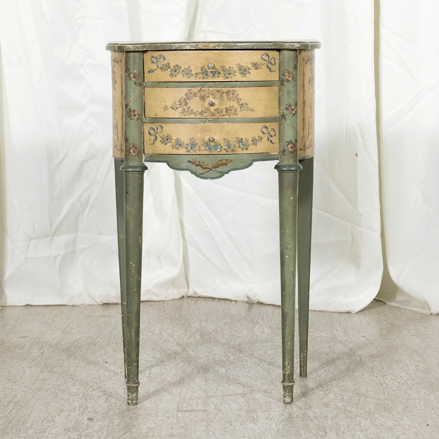 Rare Pair of 1930s French Painted Nightstands by Maison Gouffé, Louis XV & Louis XVI Styles