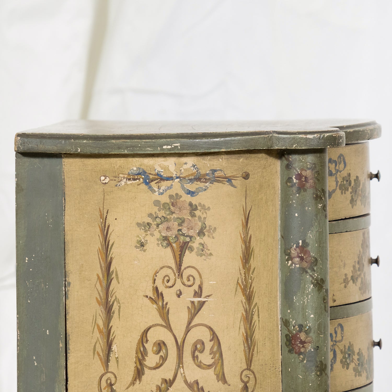 Rare Pair of 1930s French Painted Nightstands by Maison Gouffé, Louis XV & Louis XVI Styles