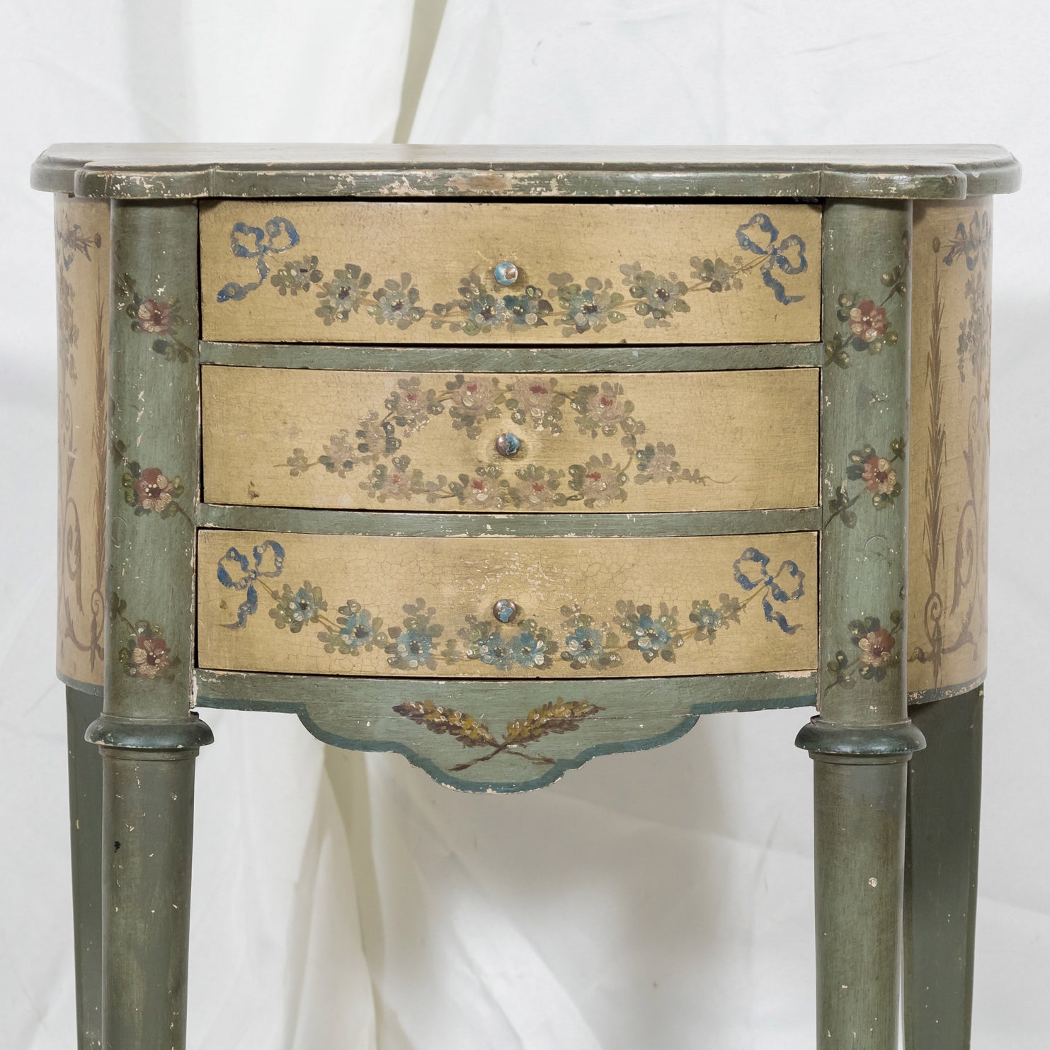 Rare Pair of 1930s French Painted Nightstands by Maison Gouffé, Louis XV & Louis XVI Styles