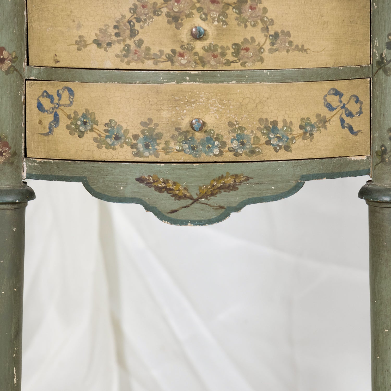 Rare Pair of 1930s French Painted Nightstands by Maison Gouffé, Louis XV & Louis XVI Styles