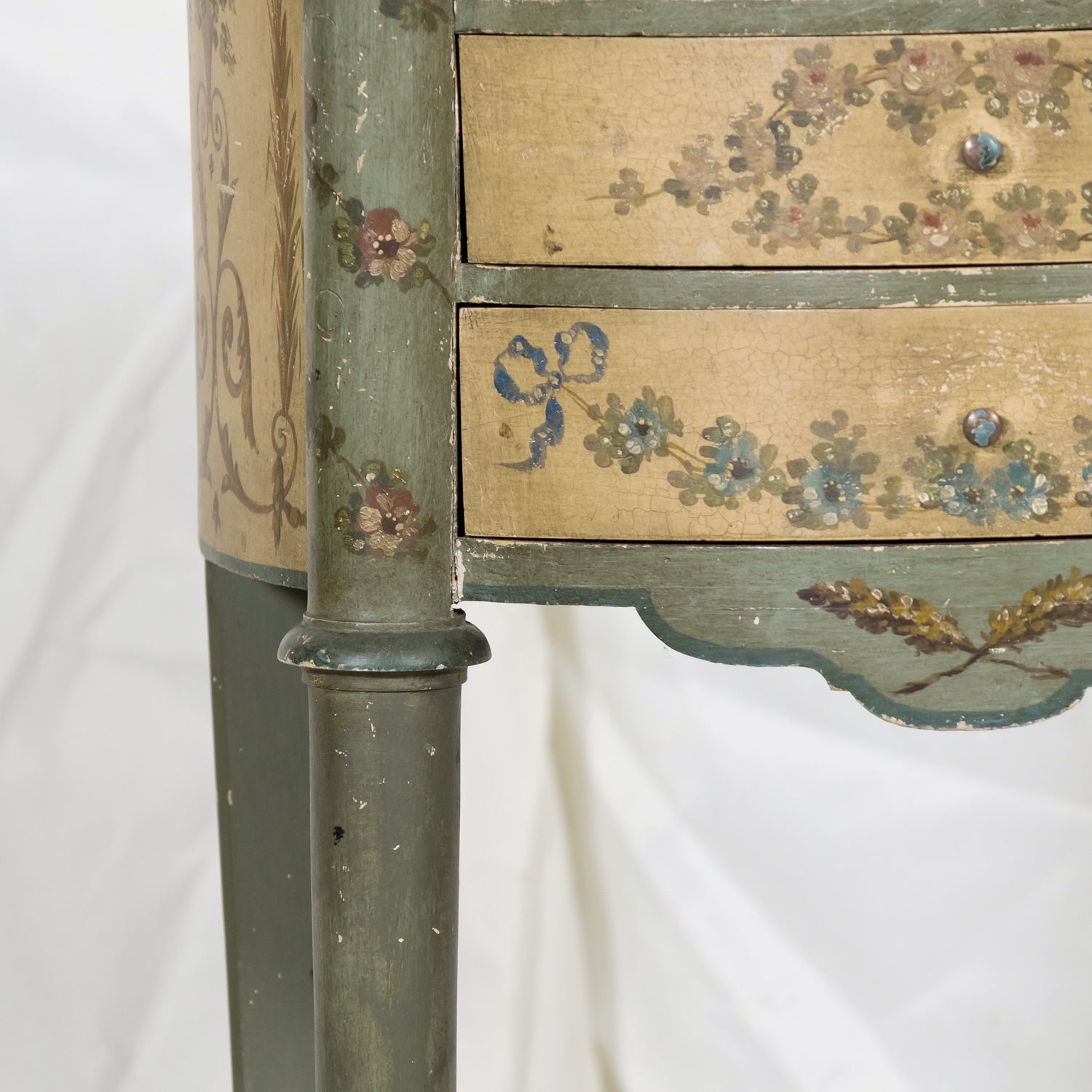 Rare Pair of 1930s French Painted Nightstands by Maison Gouffé, Louis XV & Louis XVI Styles