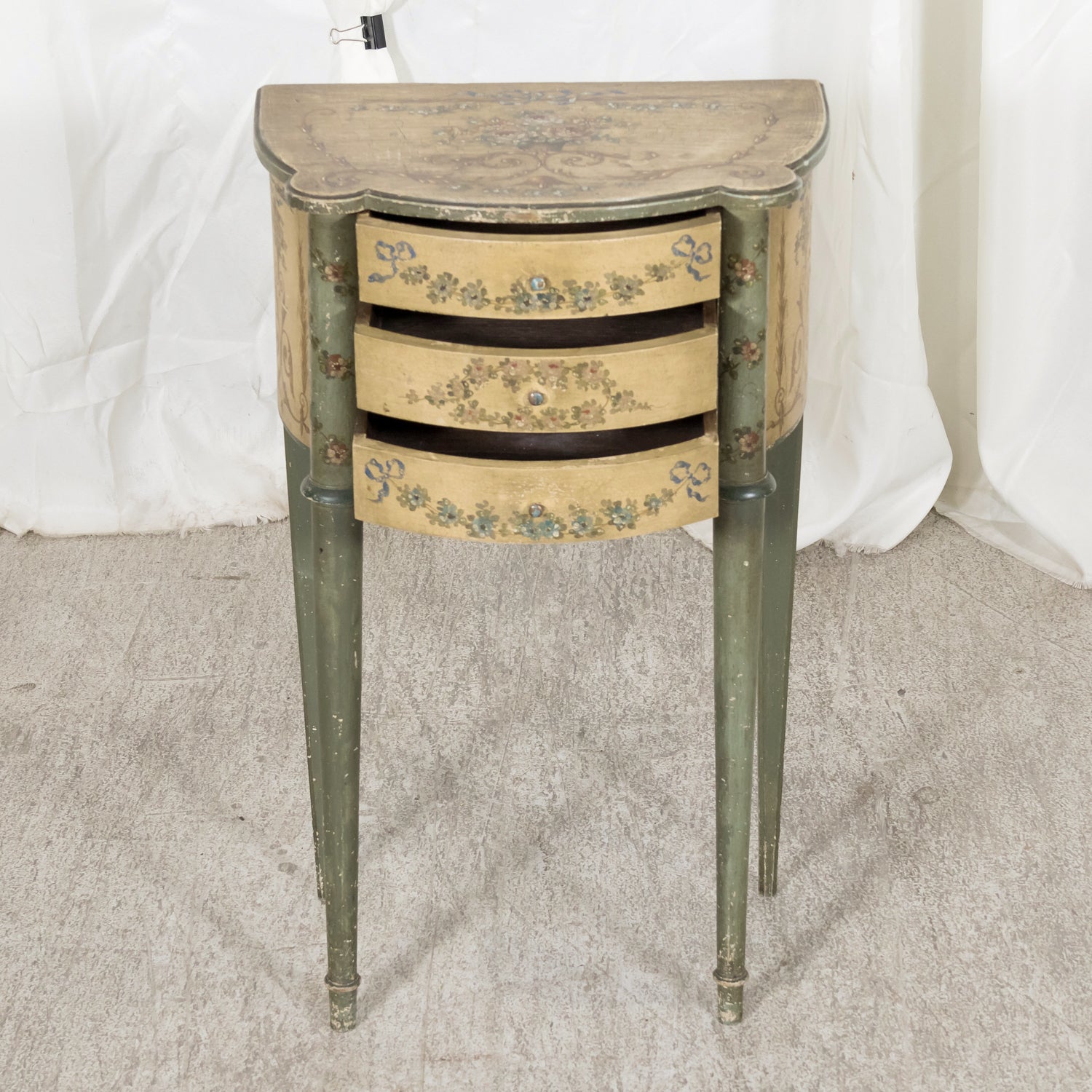 Rare Pair of 1930s French Painted Nightstands by Maison Gouffé, Louis XV & Louis XVI Styles