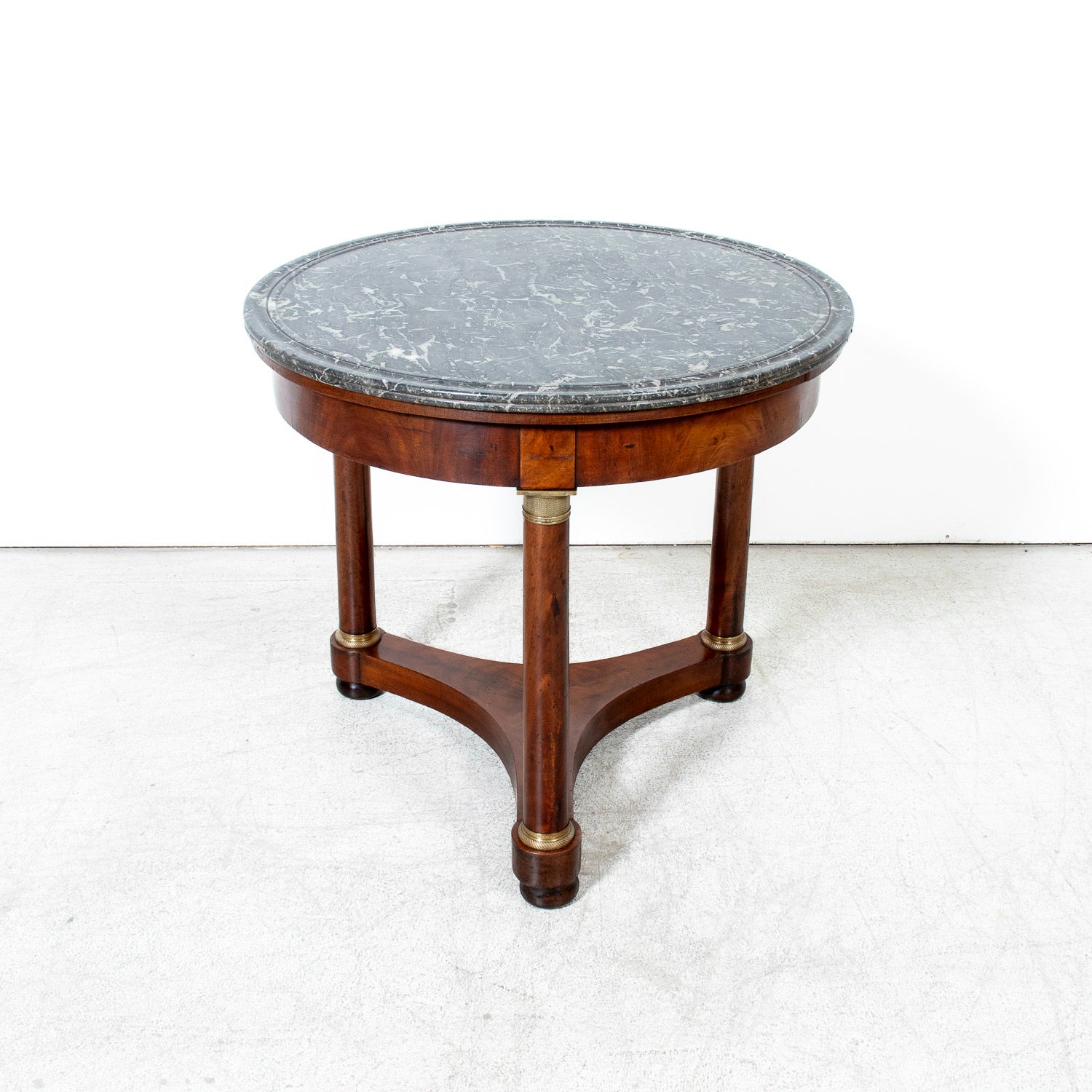 19th Century French Empire Style Mahogany Gueridon with Sainte Anne Marble Top and Bronze Mounts