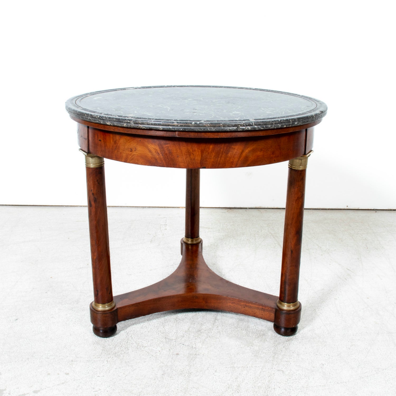 19th Century French Empire Style Mahogany Gueridon with Sainte Anne Marble Top and Bronze Mounts