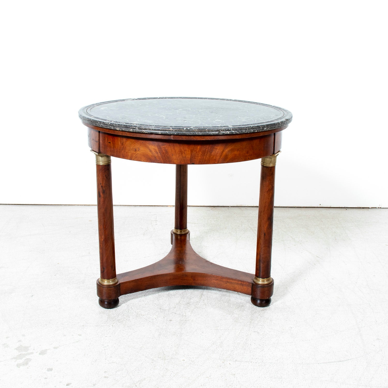 19th Century French Empire Style Mahogany Gueridon with Sainte Anne Marble Top and Bronze Mounts