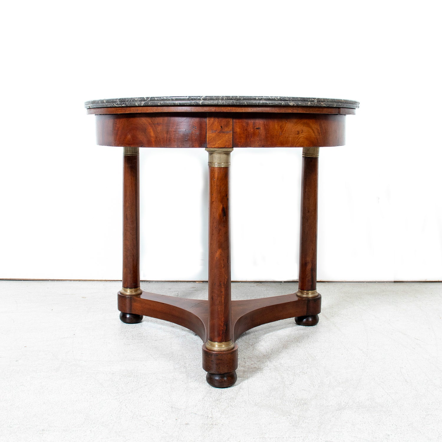19th Century French Empire Style Mahogany Gueridon with Sainte Anne Marble Top and Bronze Mounts