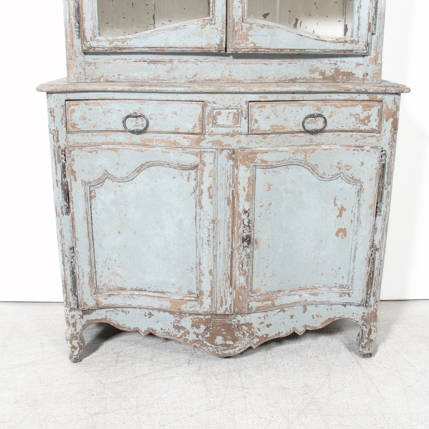 Early 19th Century French Country Louis XV Style Painted Buffet Deux Corps or Bookcase