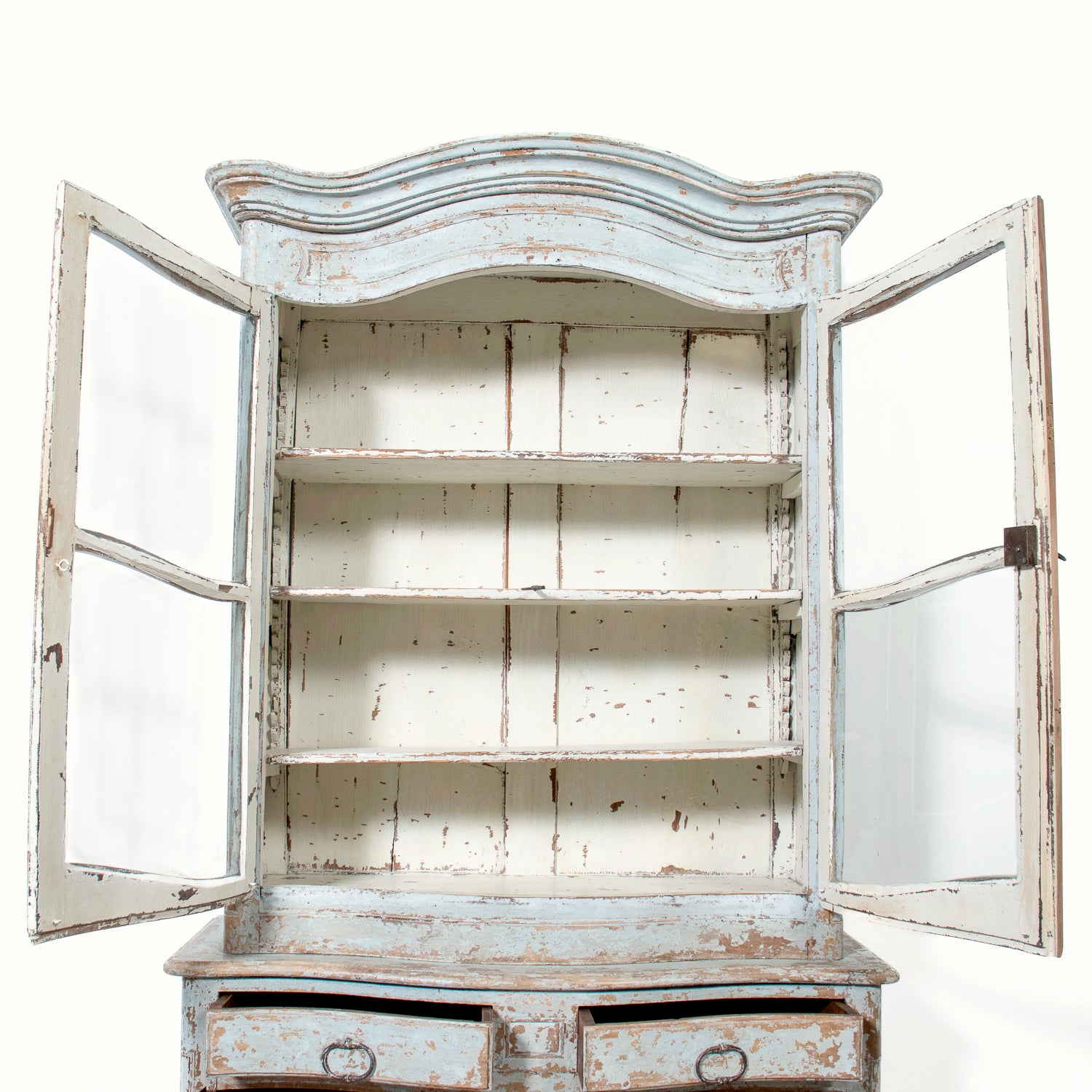 Early 19th Century French Country Louis XV Style Painted Buffet Deux Corps or Bookcase