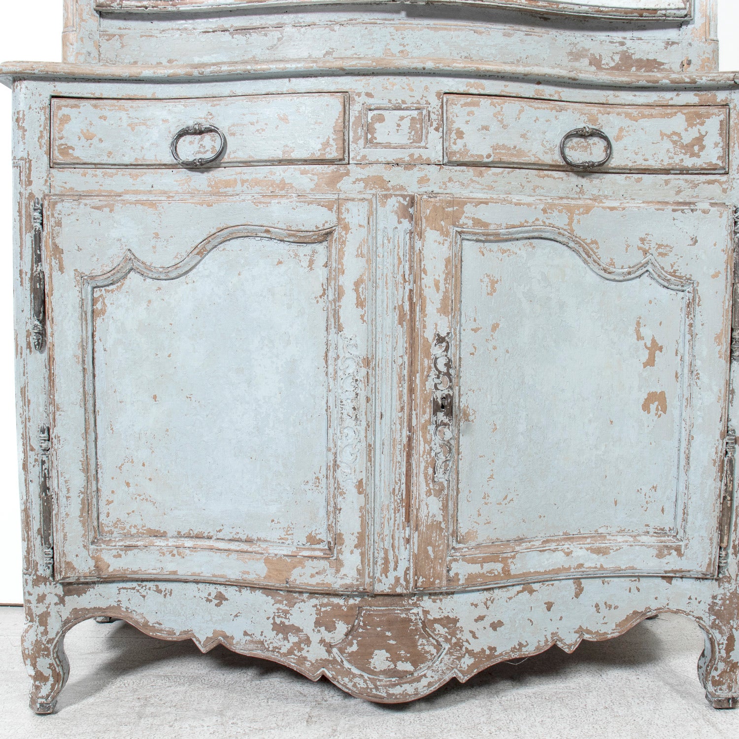 Early 19th Century French Country Louis XV Style Painted Buffet Deux Corps or Bookcase