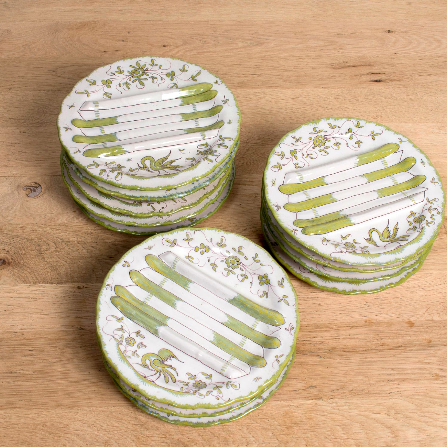 19th Century Antique French Faïence Martres-Tolosone Asparagus Plate Set with Platter