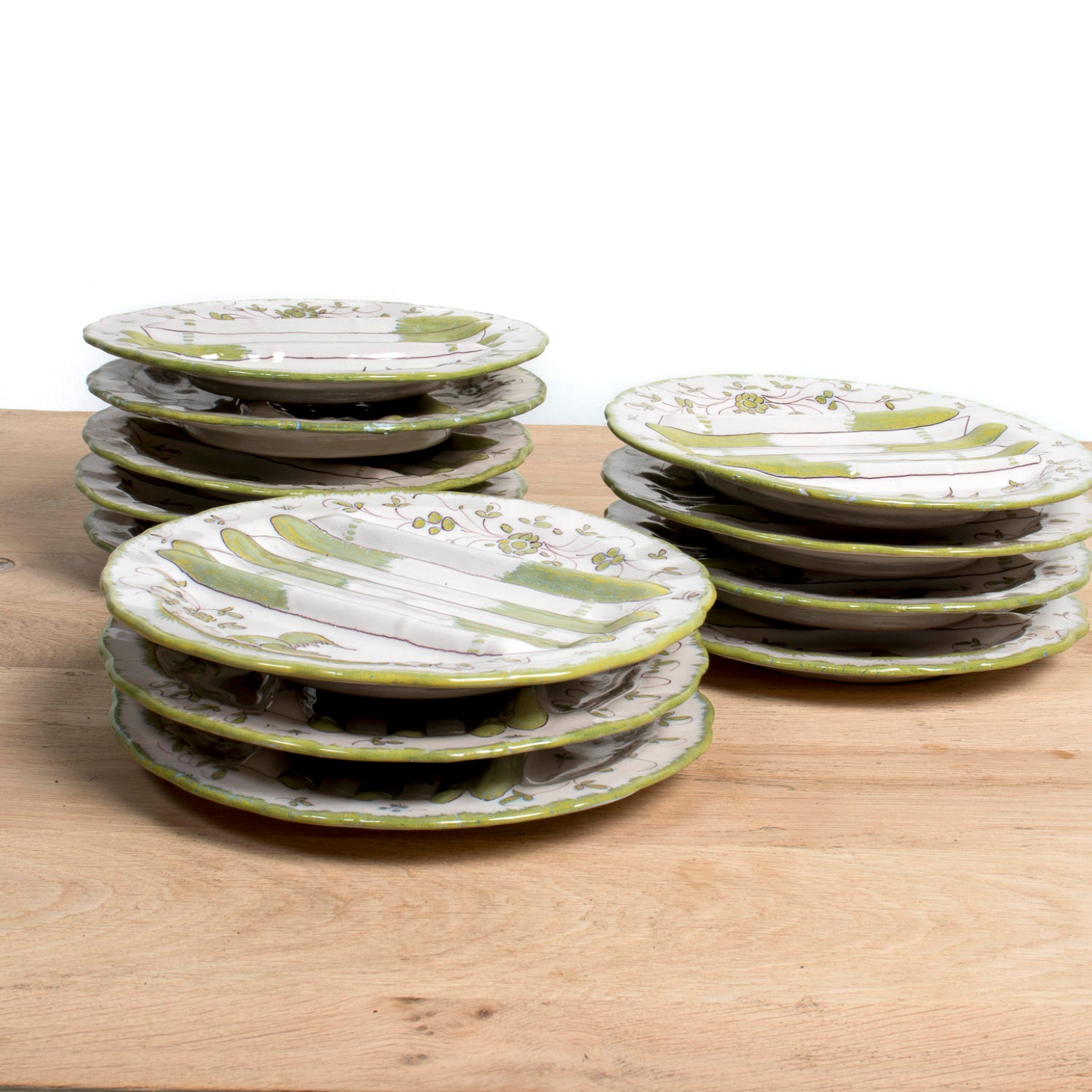 19th Century Antique French Faïence Martres-Tolosone Asparagus Plate Set with Platter