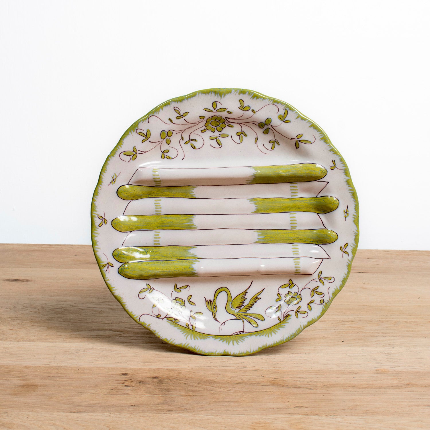 19th Century Antique French Faïence Martres-Tolosone Asparagus Plate Set with Platter