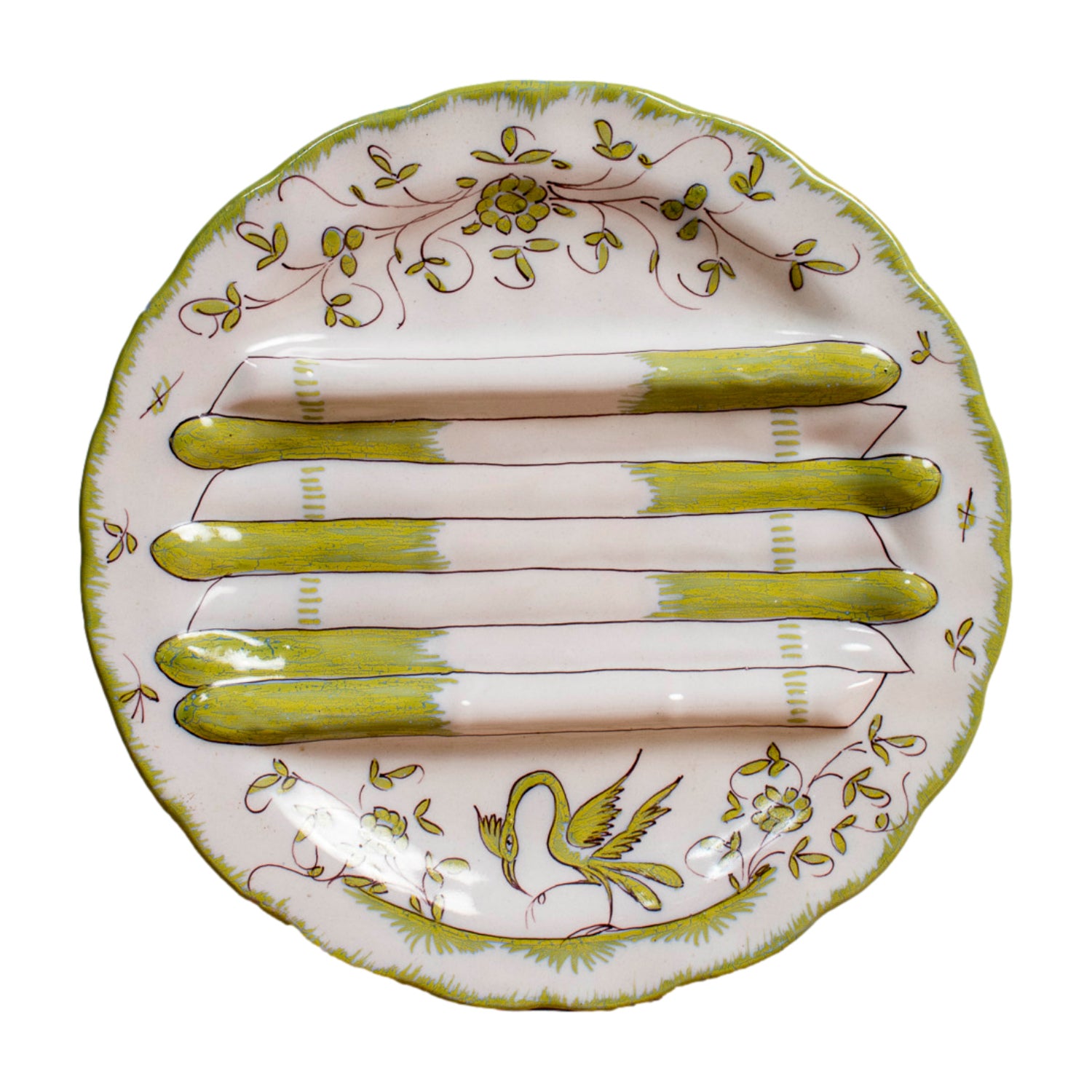 19th Century Antique French Faïence Martres-Tolosone Asparagus Plate Set with Platter
