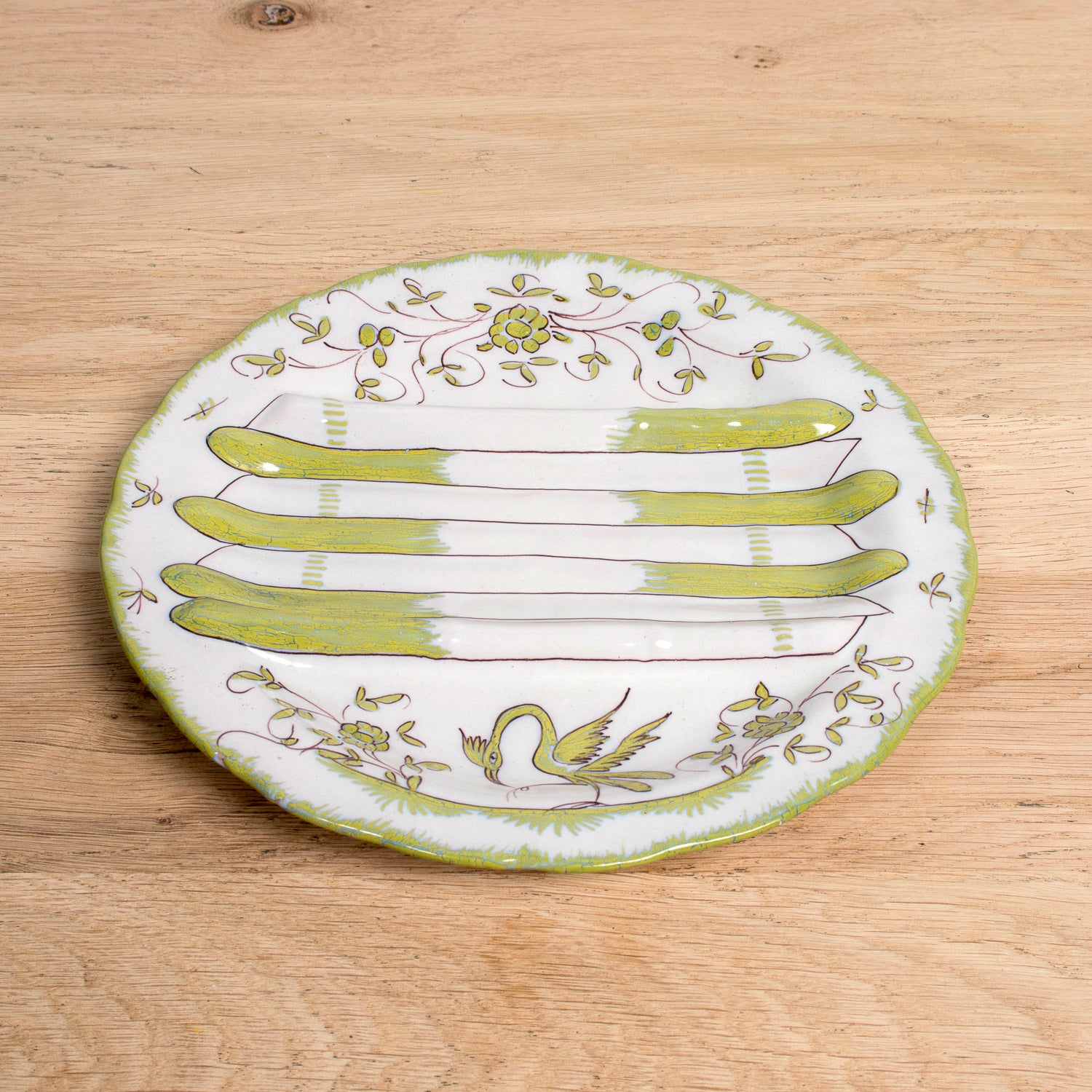 19th Century Antique French Faïence Martres-Tolosone Asparagus Plate Set with Platter