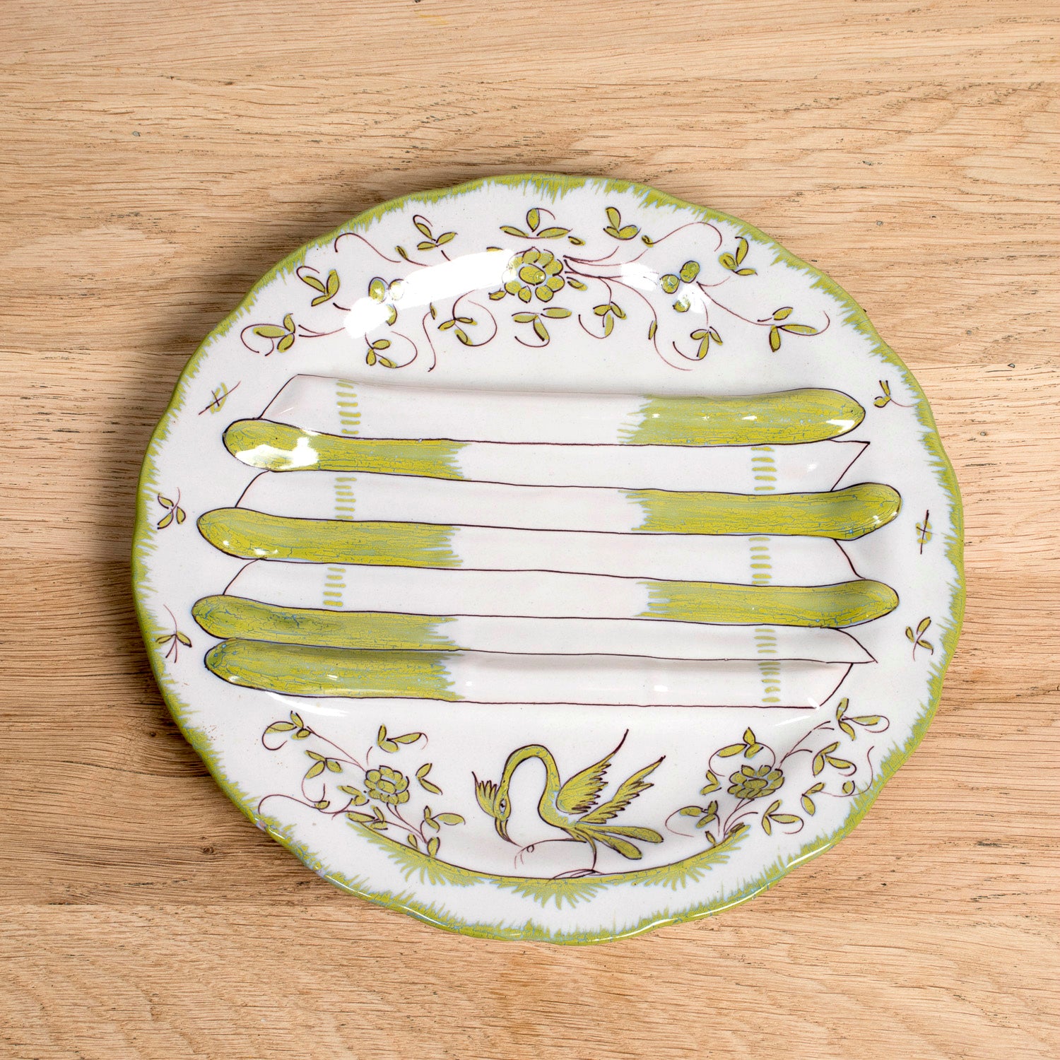 19th Century Antique French Faïence Martres-Tolosone Asparagus Plate Set with Platter