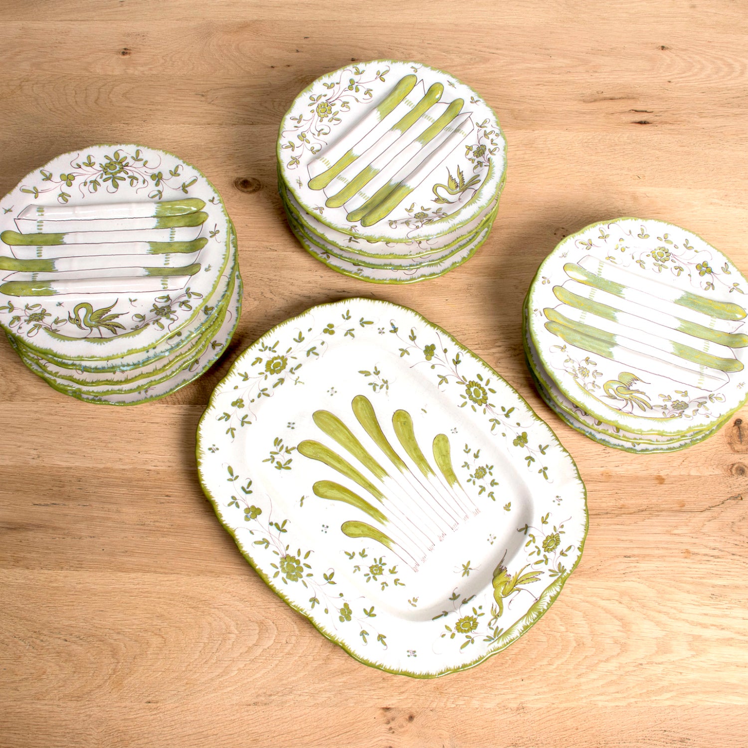 19th Century Antique French Faïence Martres-Tolosone Asparagus Plate Set with Platter