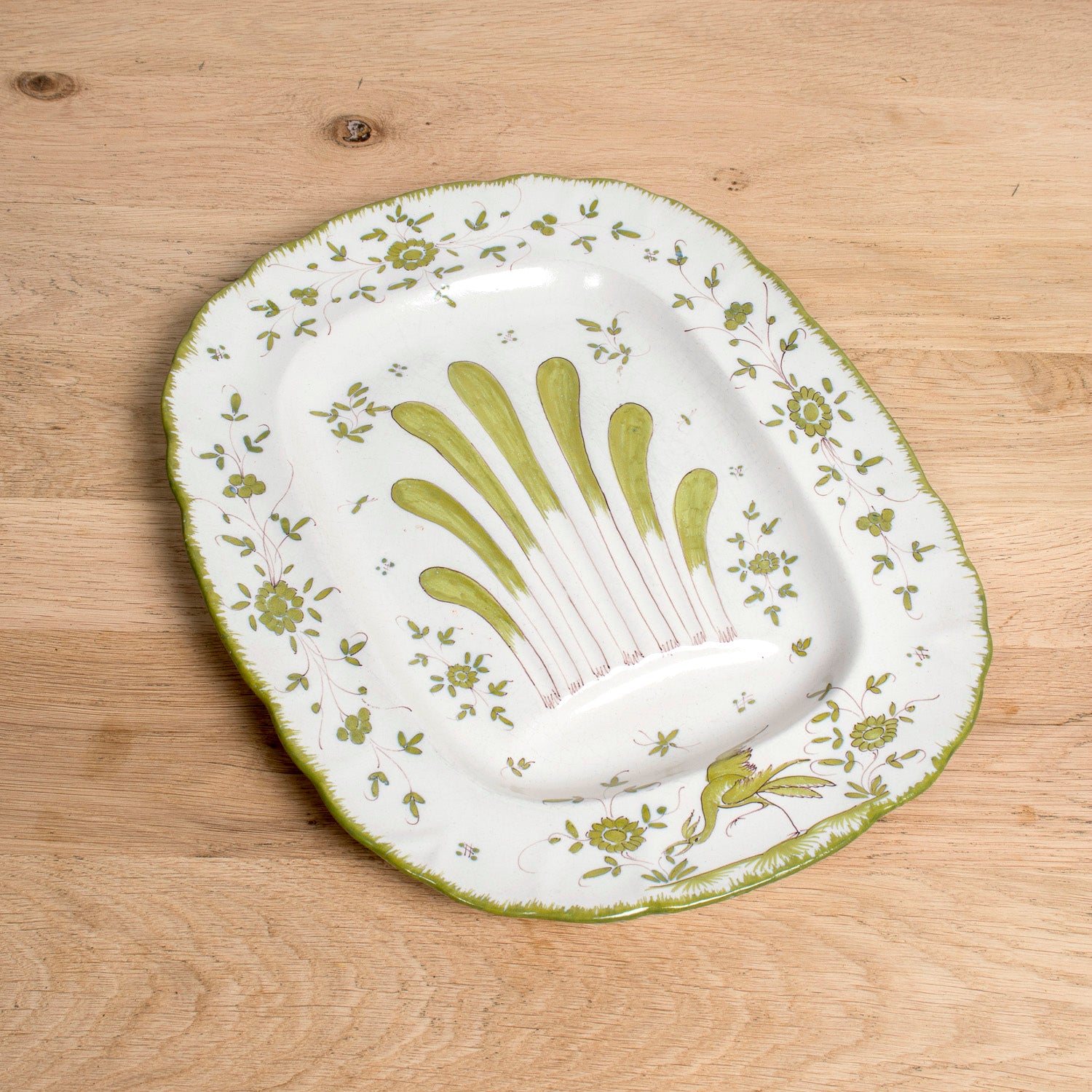 19th Century Antique French Faïence Martres-Tolosone Asparagus Plate Set with Platter