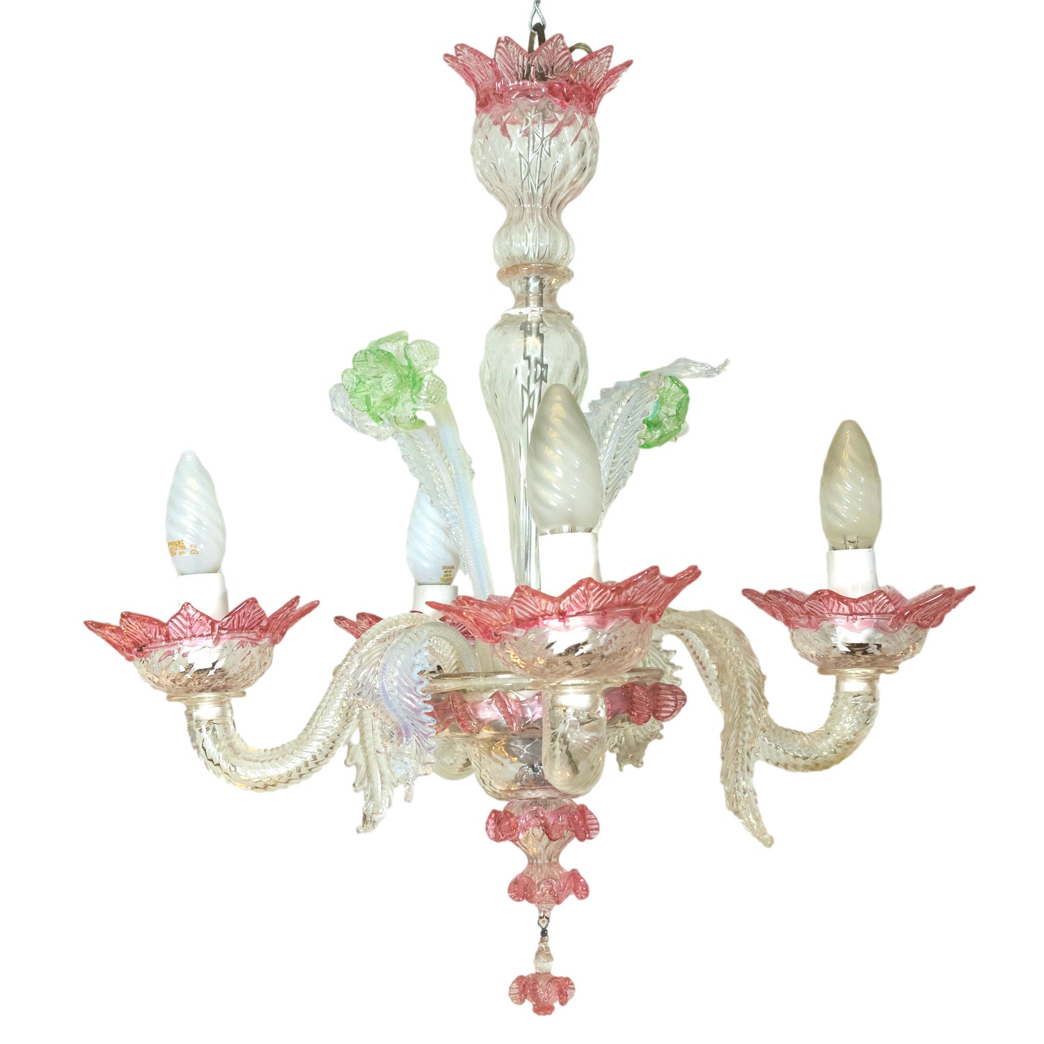 Vintage 1920s Italian Murano Four-Light Multicolor Chandelier