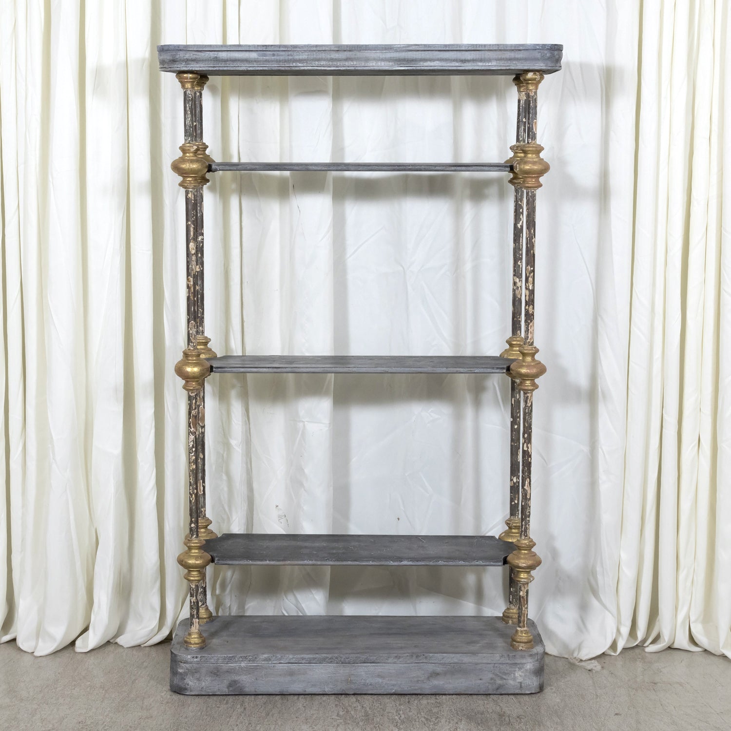 Large Bespoke French Industrial Artist's Shelf or Étagère with 19th Century Giltwood Fragments