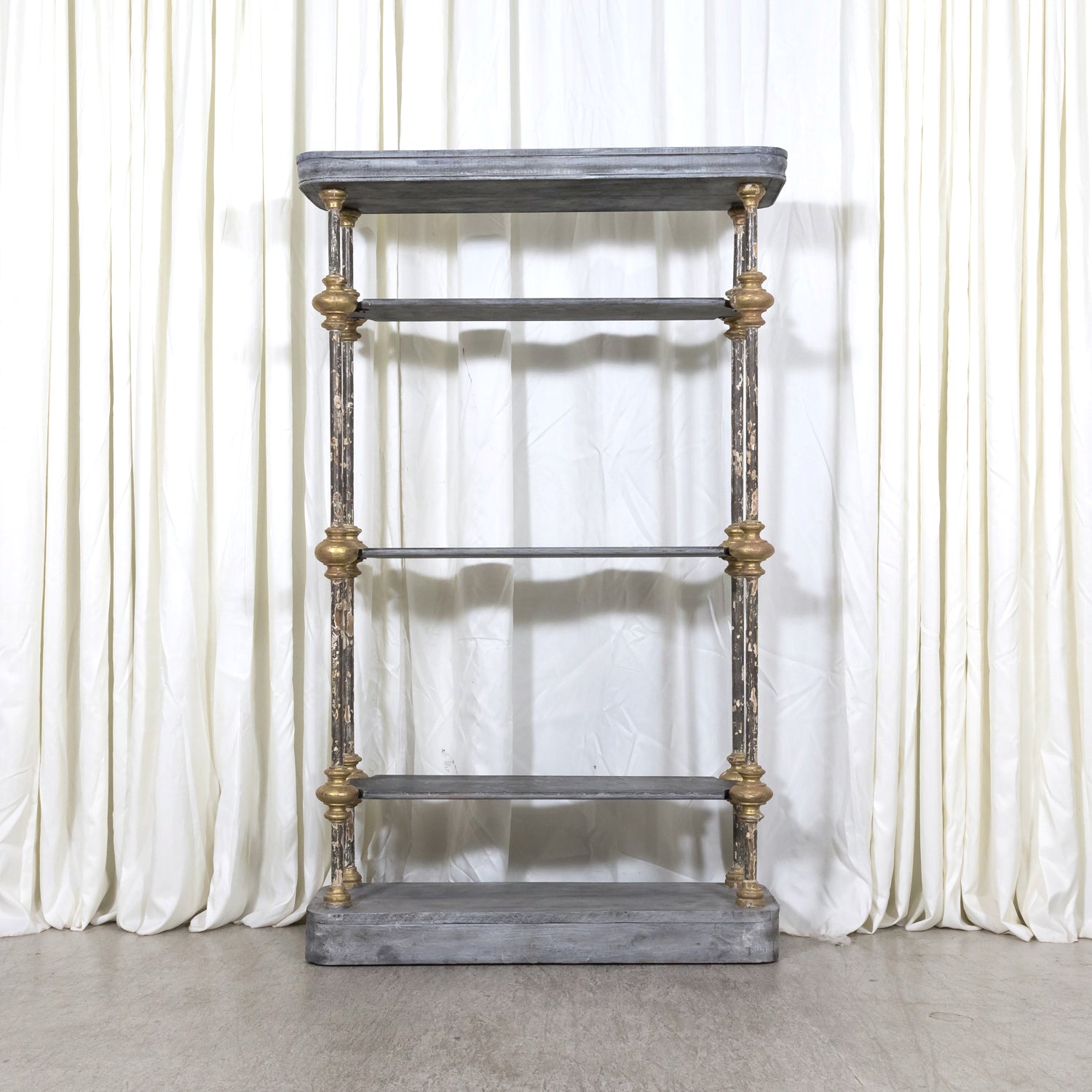 Large Bespoke French Industrial Artist's Shelf or Étagère with 19th Century Giltwood Fragments