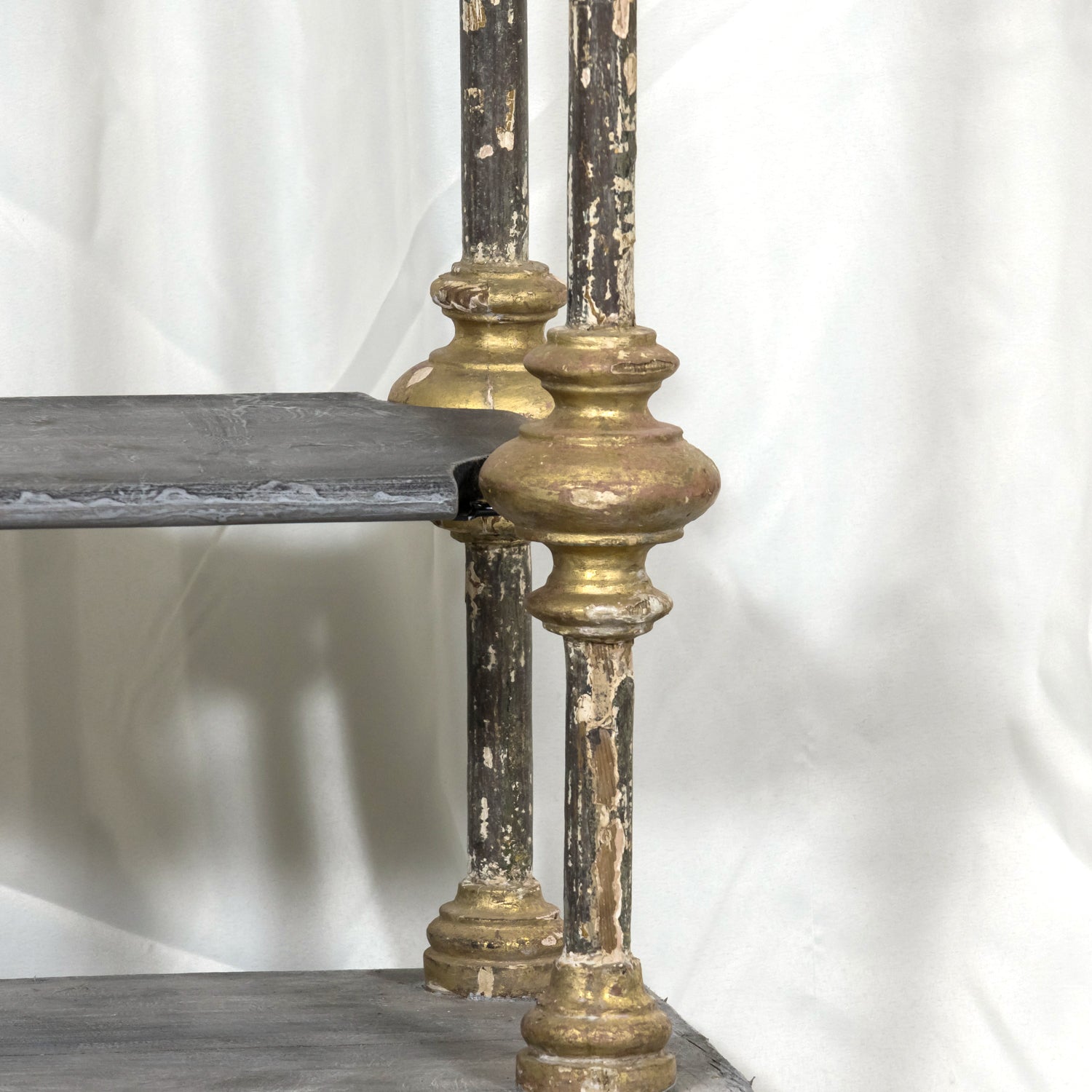 Large Bespoke French Industrial Artist's Shelf or Étagère with 19th Century Giltwood Fragments