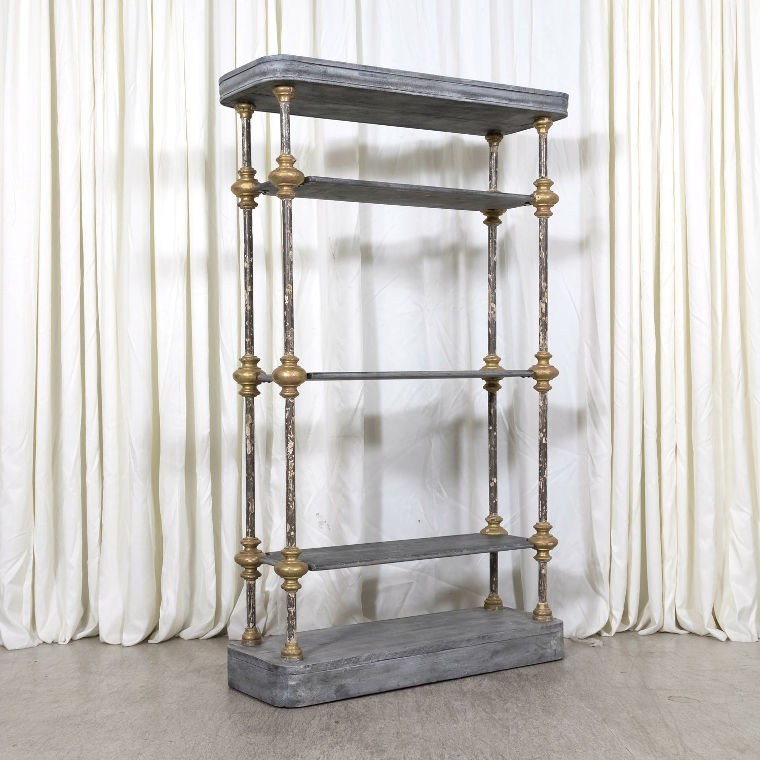 Large Bespoke French Industrial Artist's Shelf or Étagère with 19th Century Giltwood Fragments