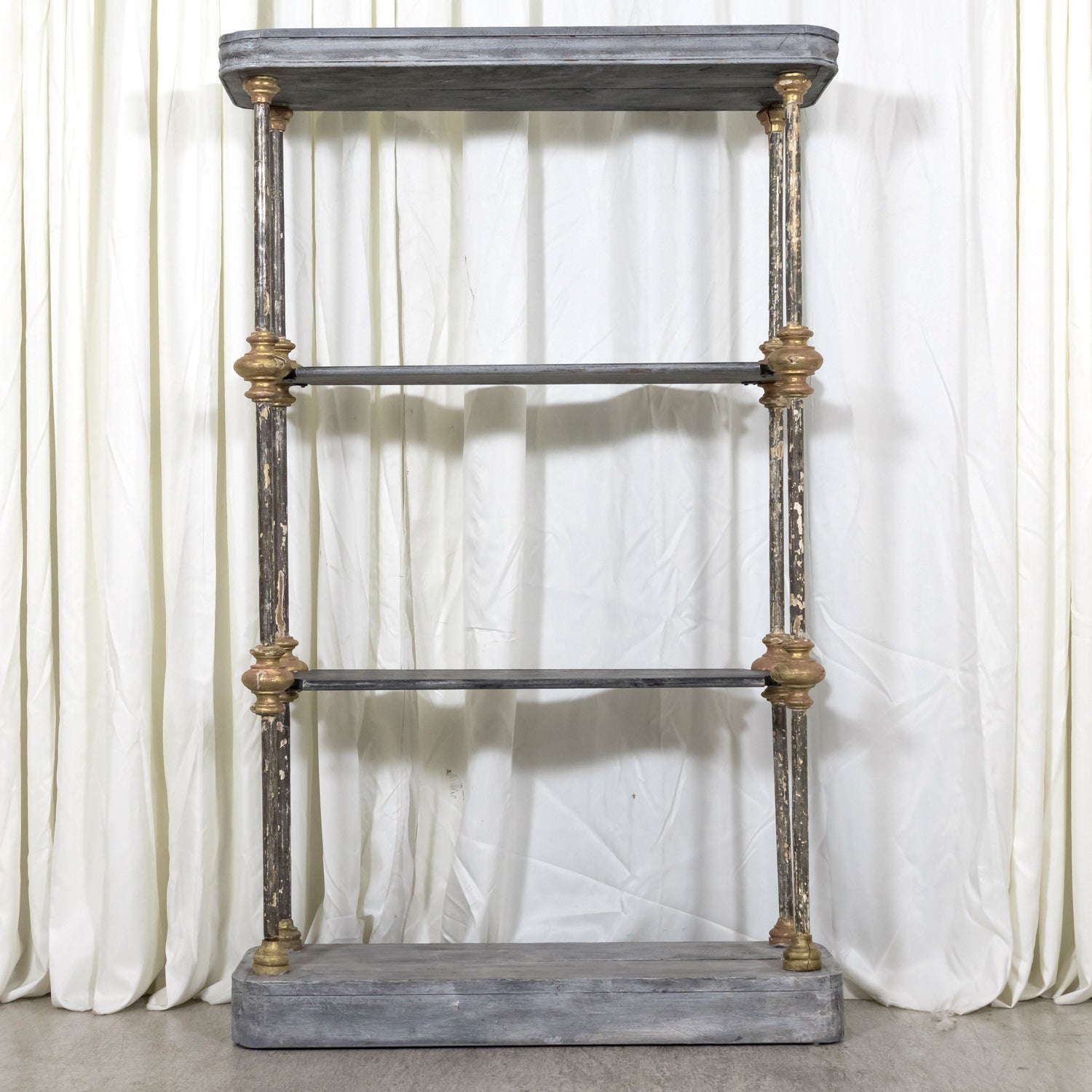 Bespoke French Industrial Artist's Shelf or Étagère with 19th Century Giltwood Fragments