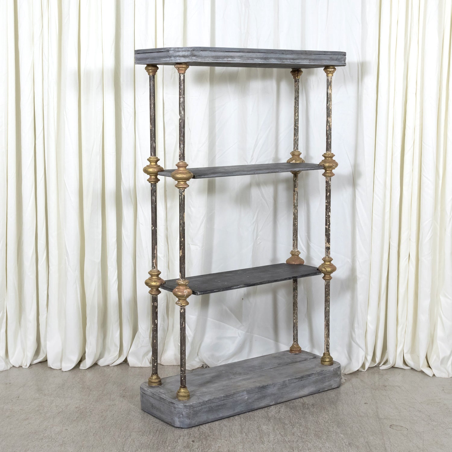 Bespoke French Industrial Artist's Shelf or Étagère with 19th Century Giltwood Fragments
