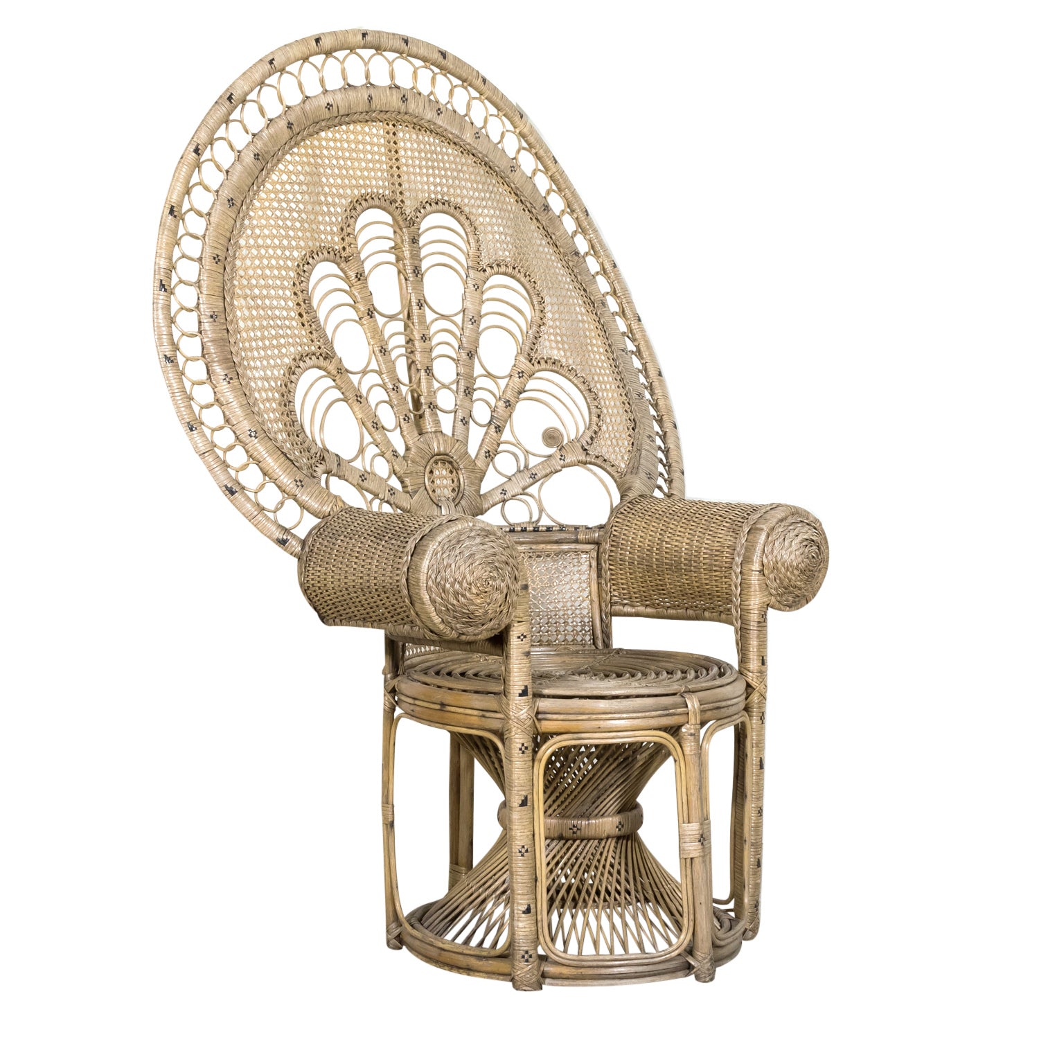 Rare 1930s French Wicker Rattan Emmanuelle Peacock Chair