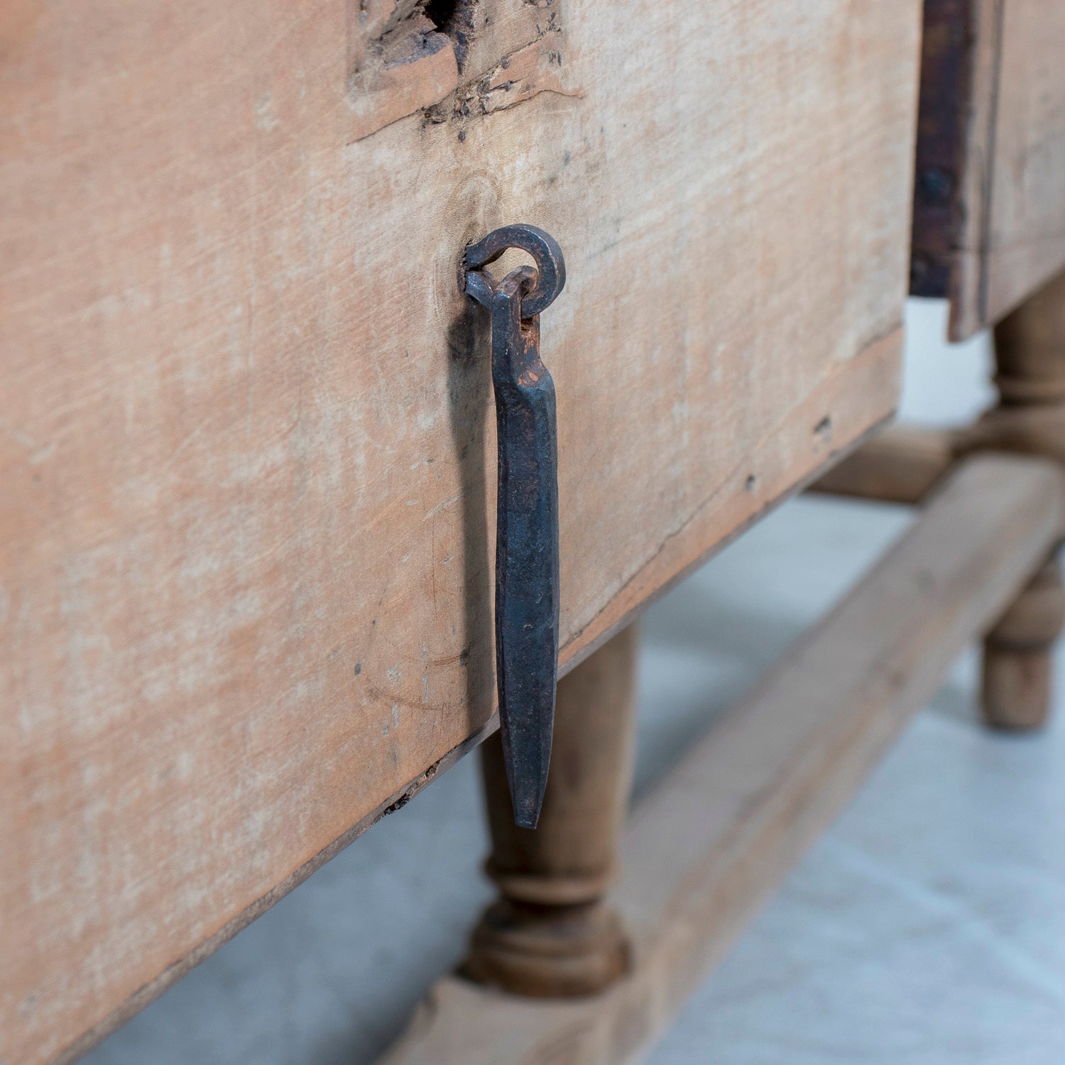 Large 19th Century Bleached Oak Spanish Island or Work Table with Three Drawers