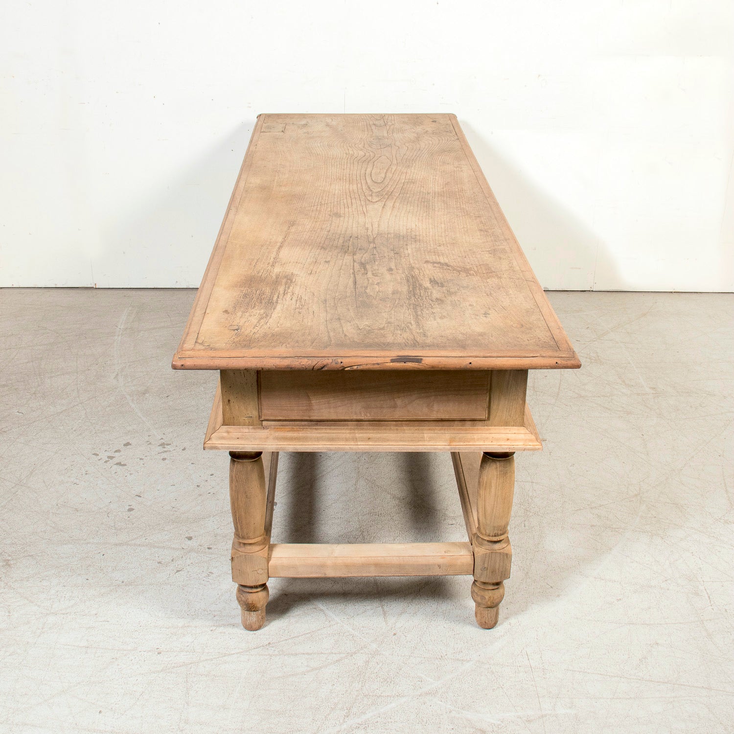 Large 19th Century Bleached Oak Spanish Island or Work Table with Three Drawers