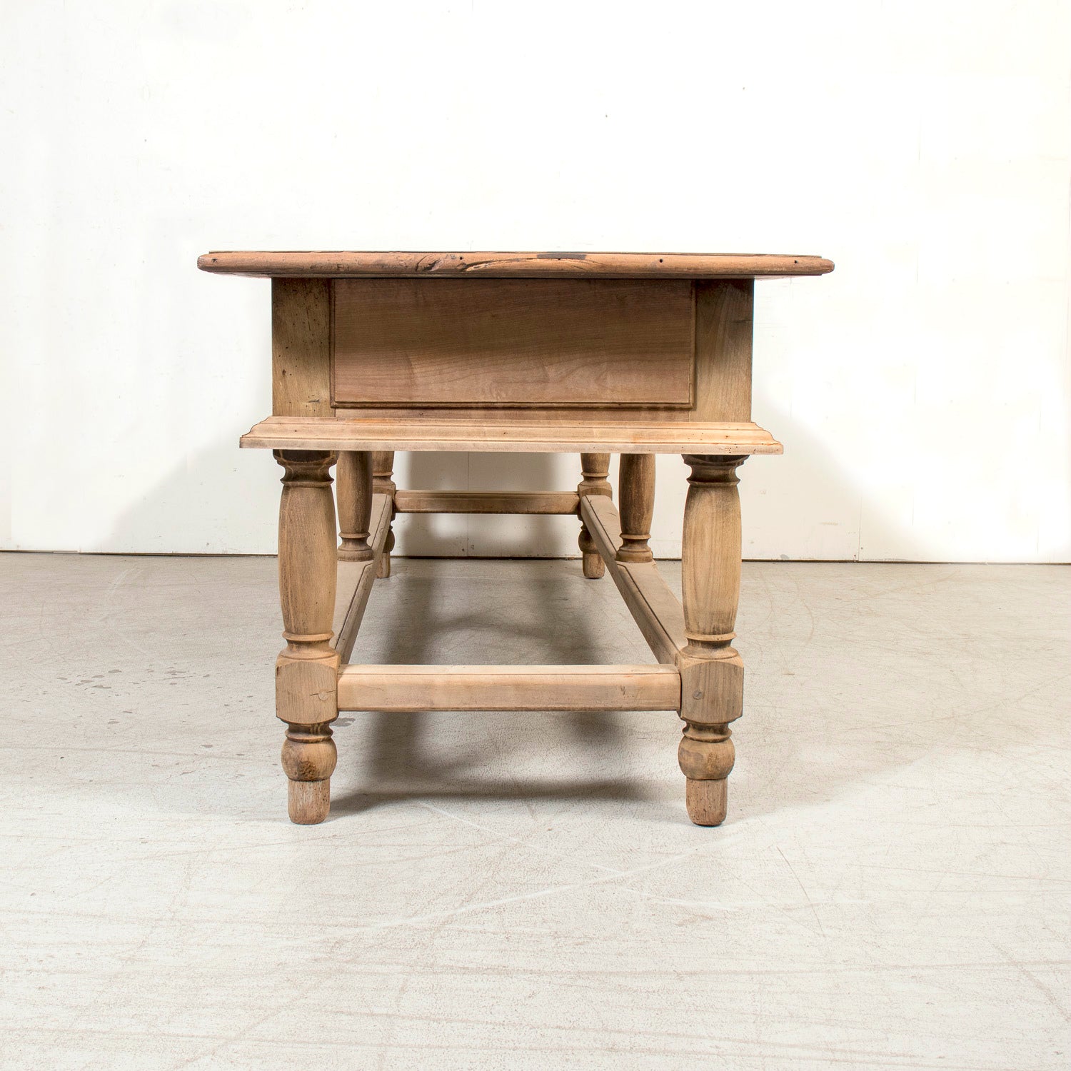 Large 19th Century Bleached Oak Spanish Island or Work Table with Three Drawers