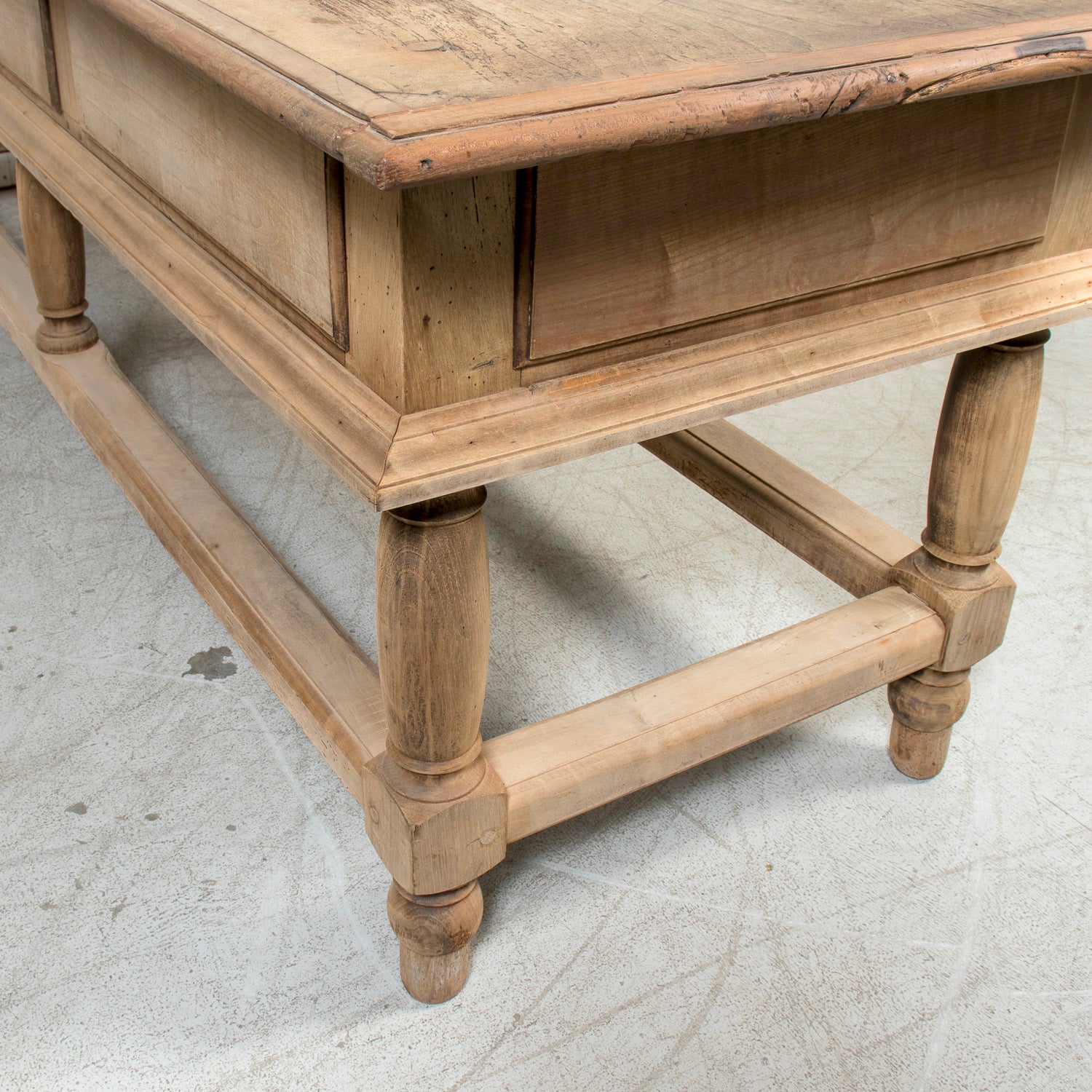 Large 19th Century Bleached Oak Spanish Island or Work Table with Three Drawers
