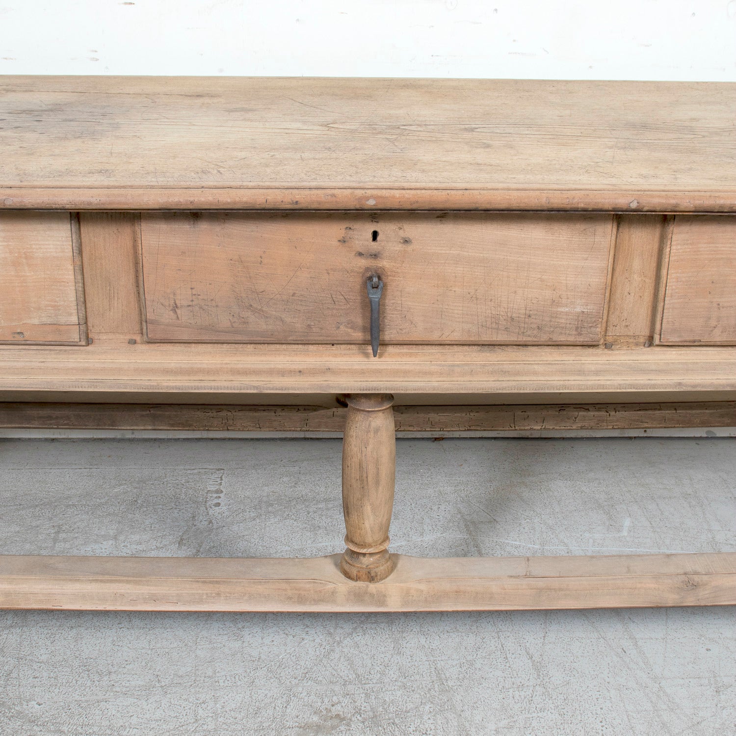 Large 19th Century Bleached Oak Spanish Island or Work Table with Three Drawers