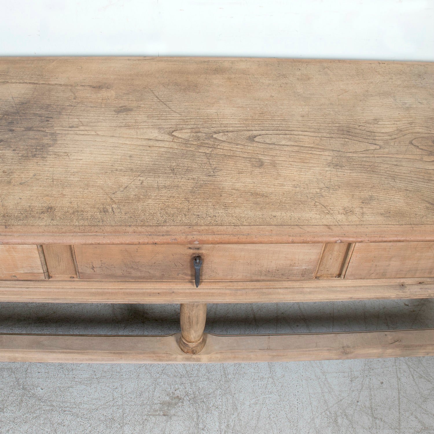 Large 19th Century Bleached Oak Spanish Island or Work Table with Three Drawers
