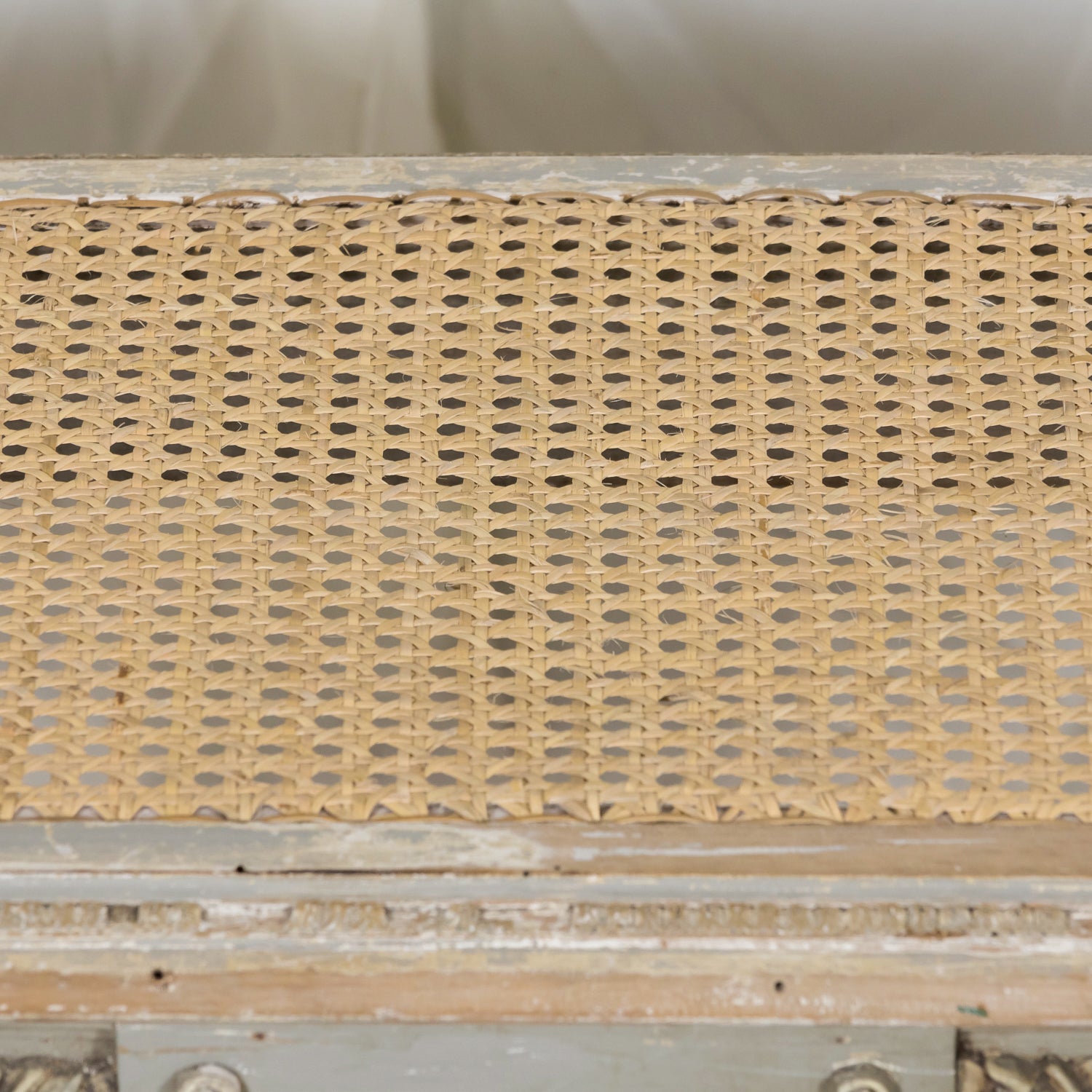 19th Century French Louis XVI Style Carved and Painted Oval Cane Bench