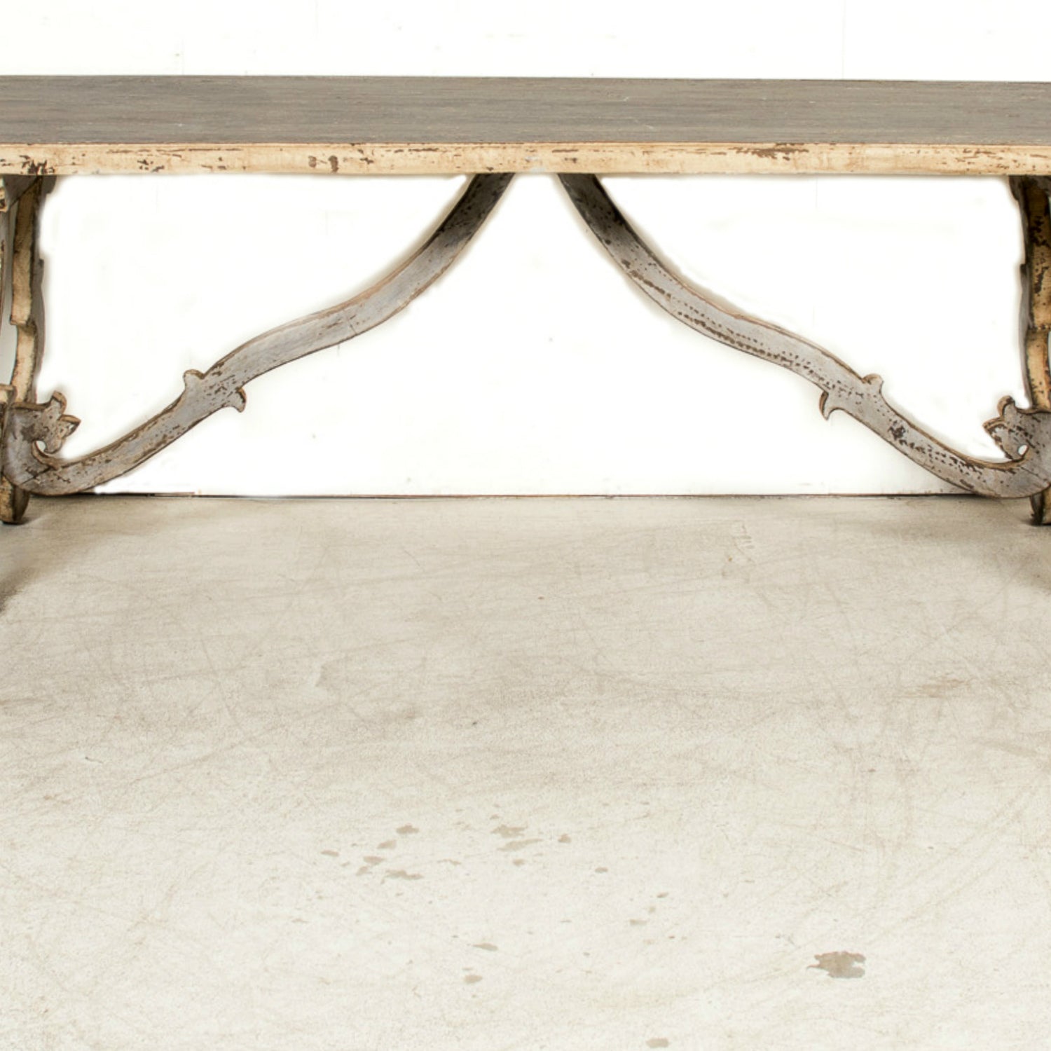 19th Century Italian Baroque Style Polychrome Trestle Table with Carved Lyre Bases