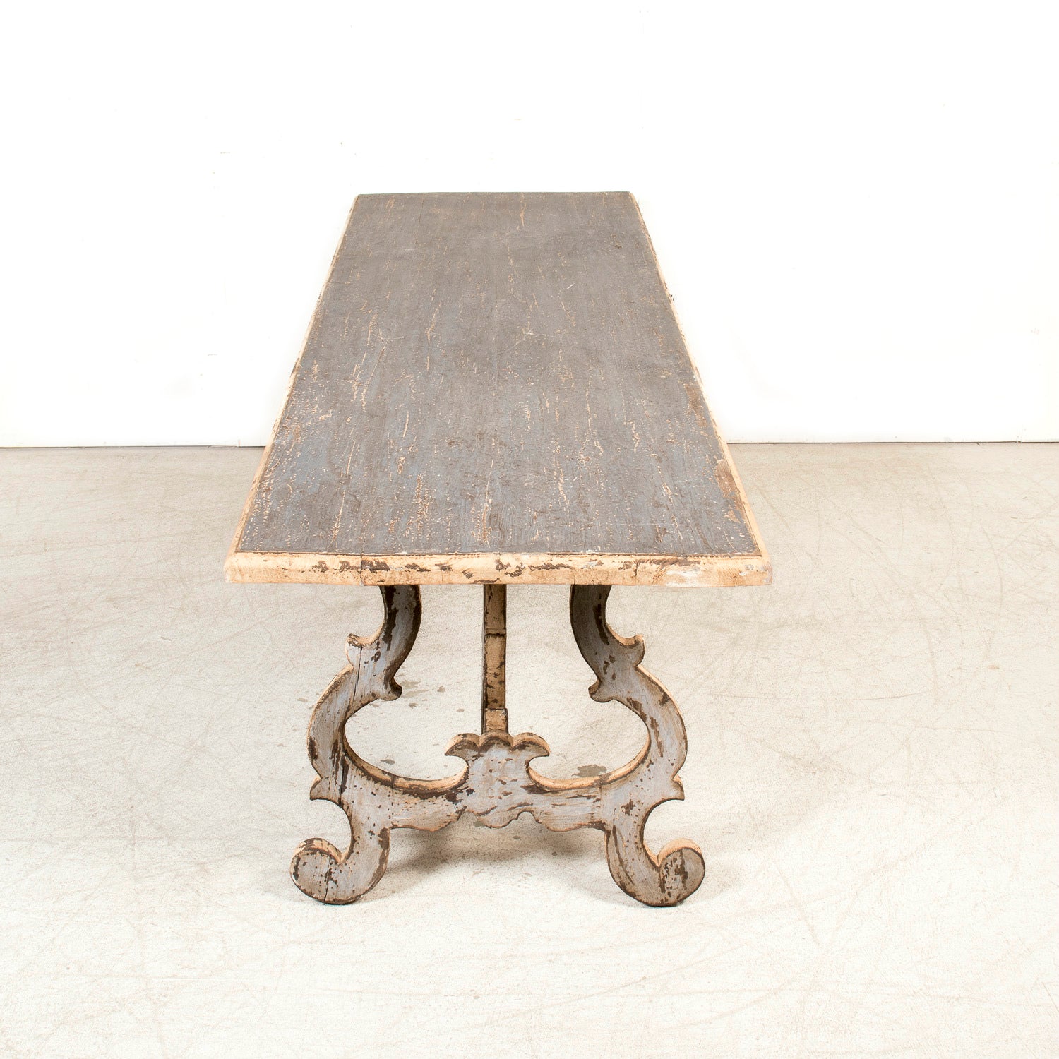 19th Century Italian Baroque Style Polychrome Trestle Table with Carved Lyre Bases