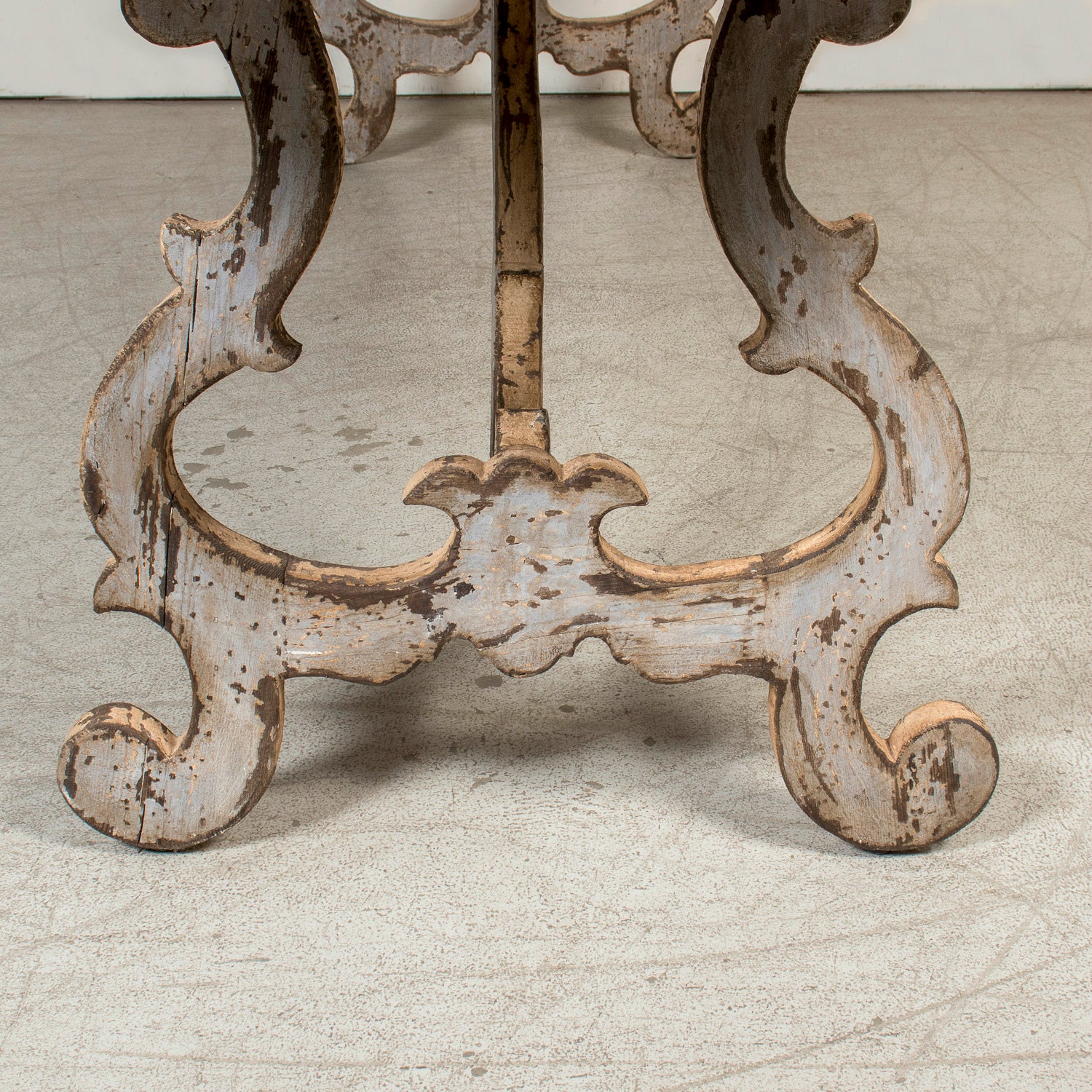19th Century Italian Baroque Style Polychrome Trestle Table with Carved Lyre Bases