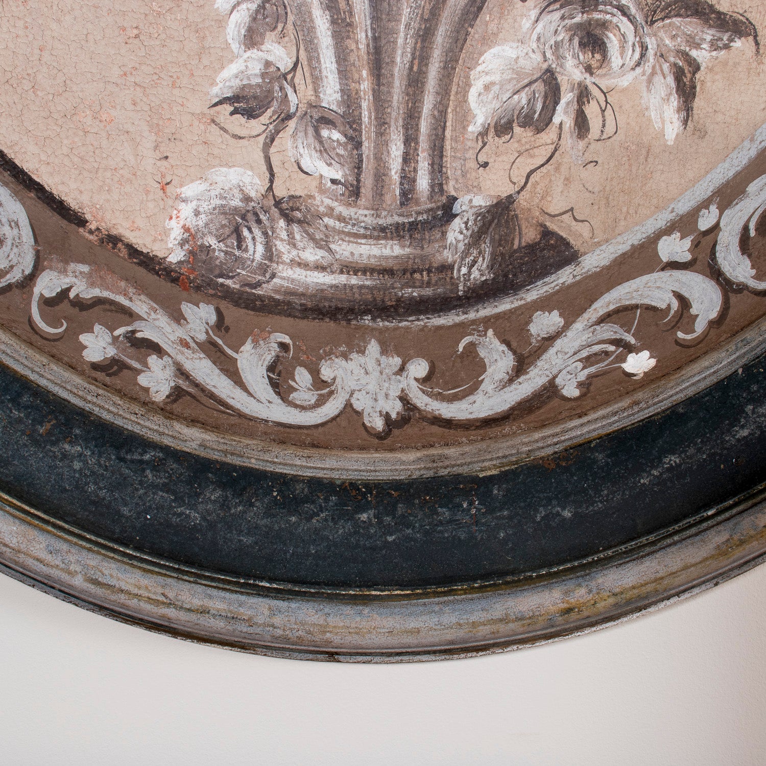 Large Pair of Italian Hand Painted Floral Still Lifes in Carved Painted Oval Frames