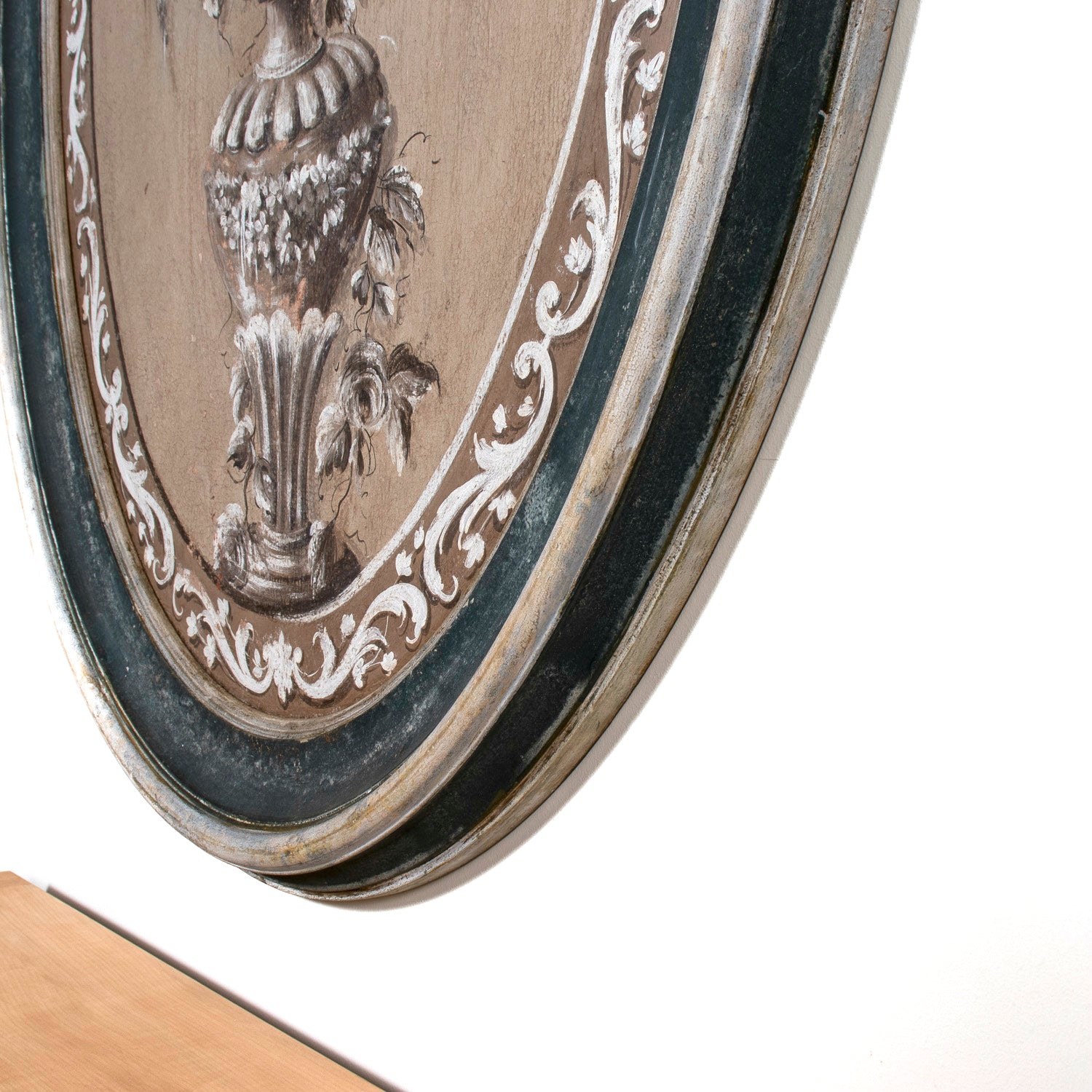 Large Pair of Italian Hand Painted Floral Still Lifes in Carved Painted Oval Frames