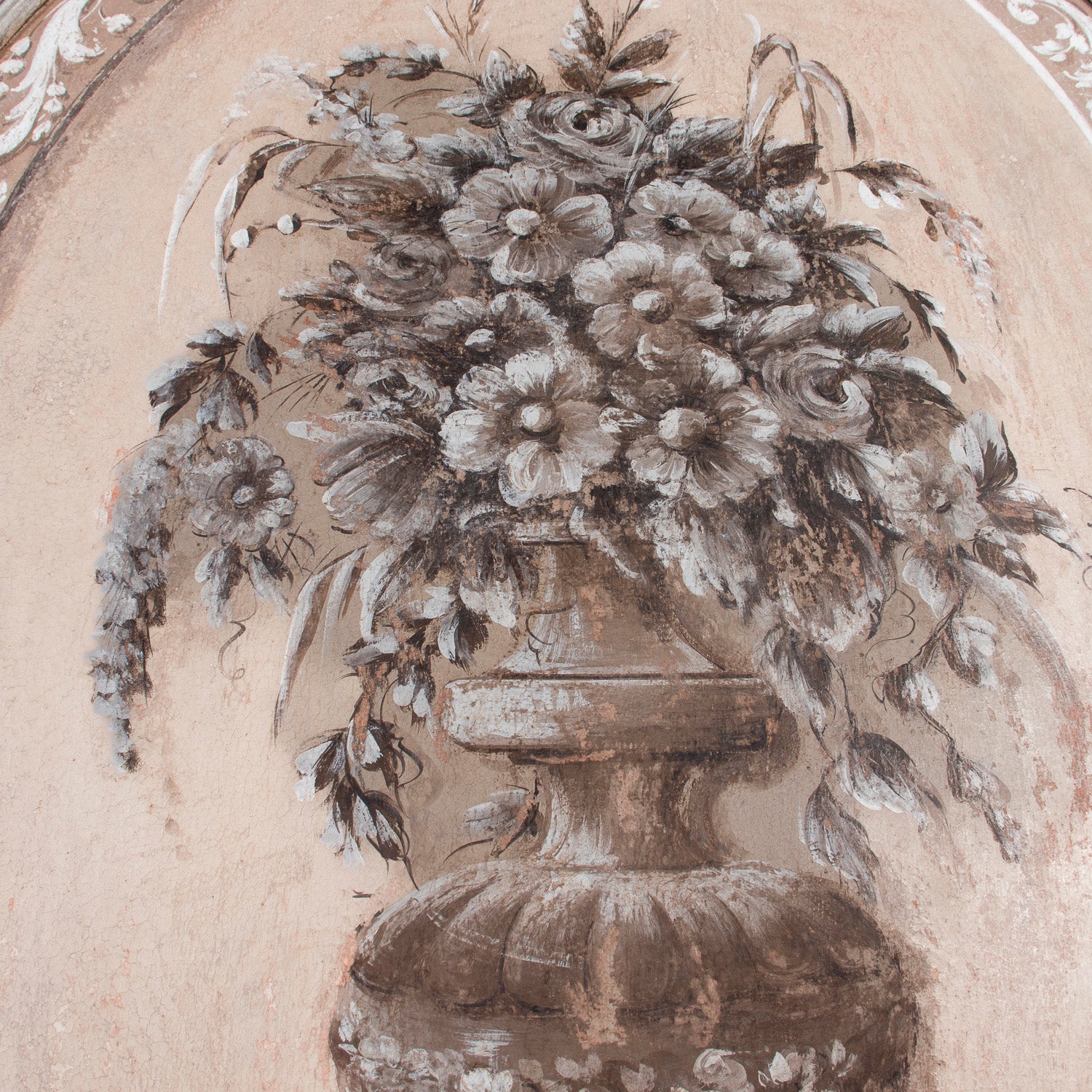 Large Pair of Italian Hand Painted Floral Still Lifes in Carved Painted Oval Frames