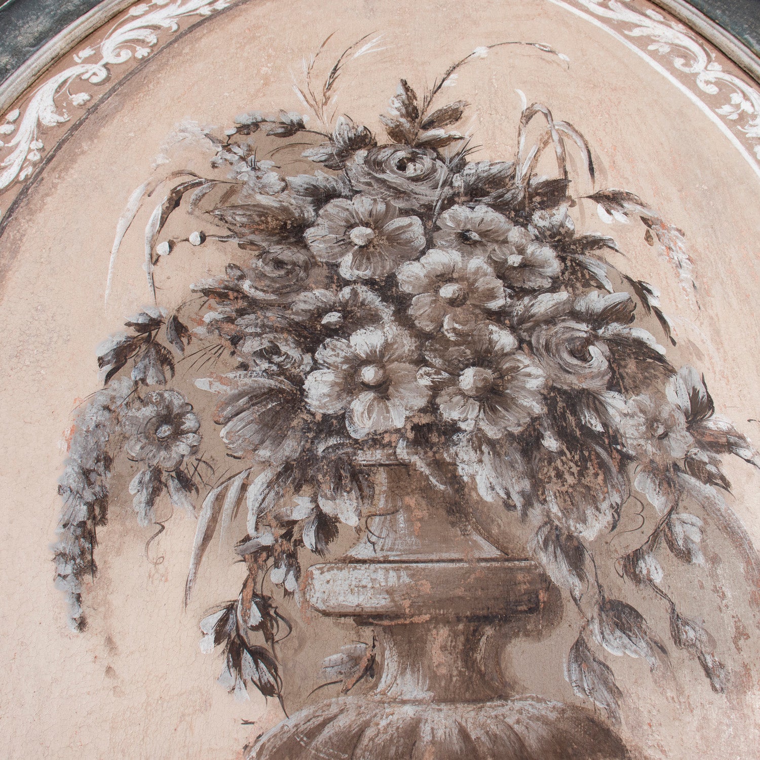 Large Pair of Italian Hand Painted Floral Still Lifes in Carved Painted Oval Frames