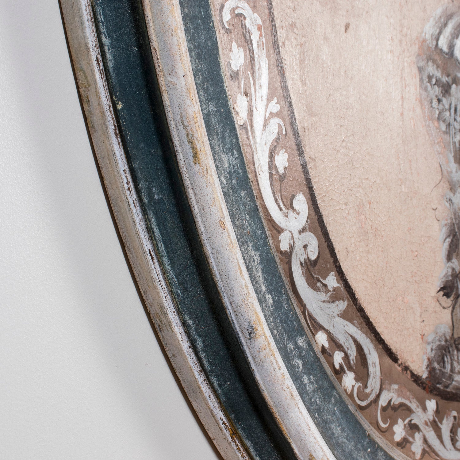 Large Pair of Italian Hand Painted Floral Still Lifes in Carved Painted Oval Frames